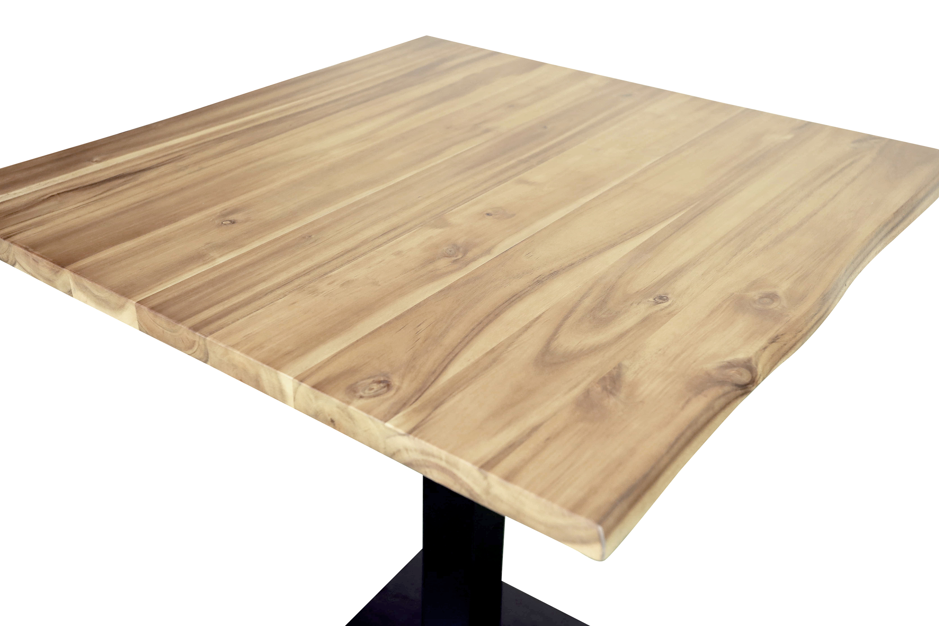 Bistrotisch Baumkante massiv 80 x 80 cm Akazie naturfarben lackiert Säulengestell schwarz IRIS
