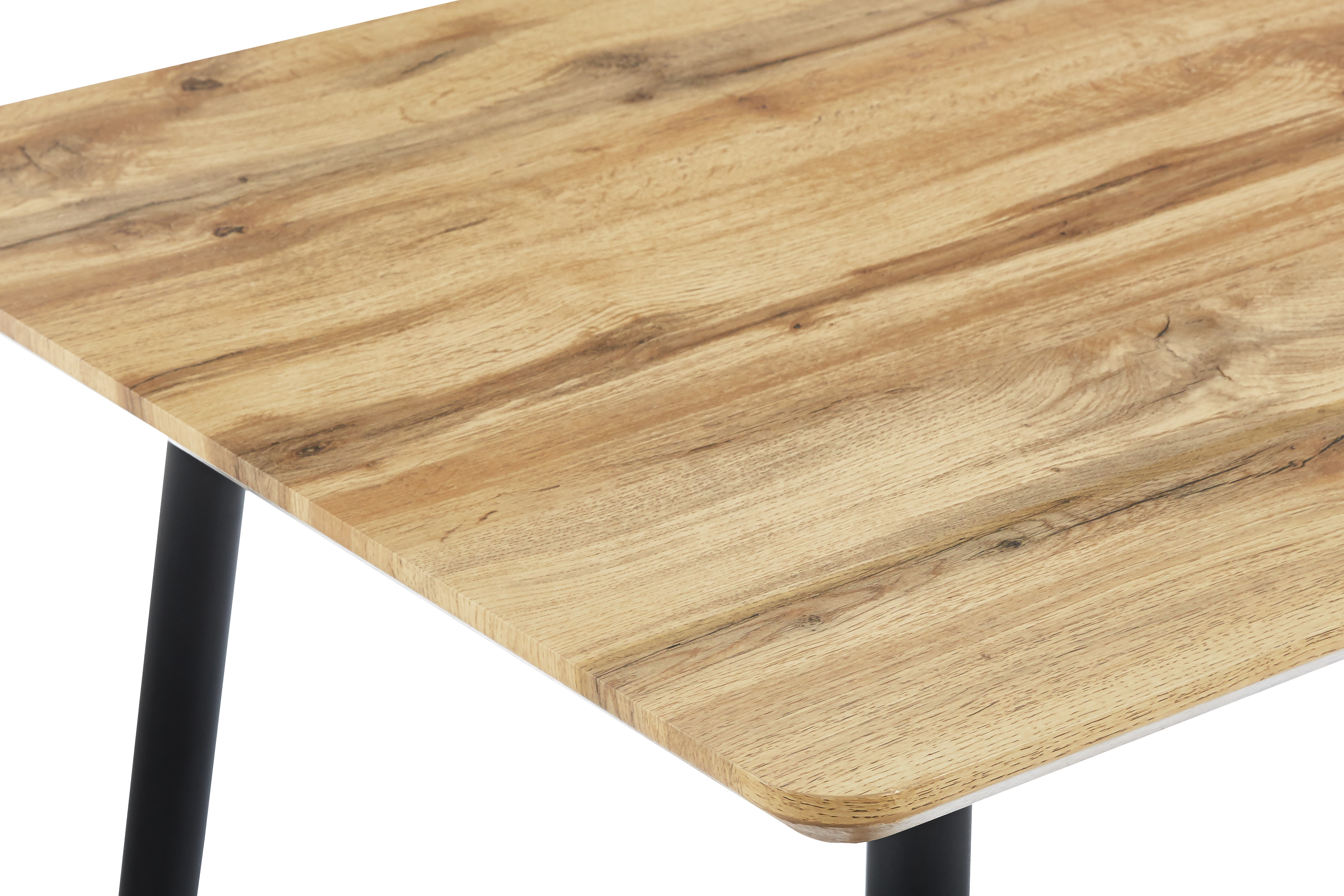 Esstisch Schweizer Kante Holz Wildeiche-Optik 115 x 75 4-Fuß-Gestell Metall schwarz TRONDHEIM