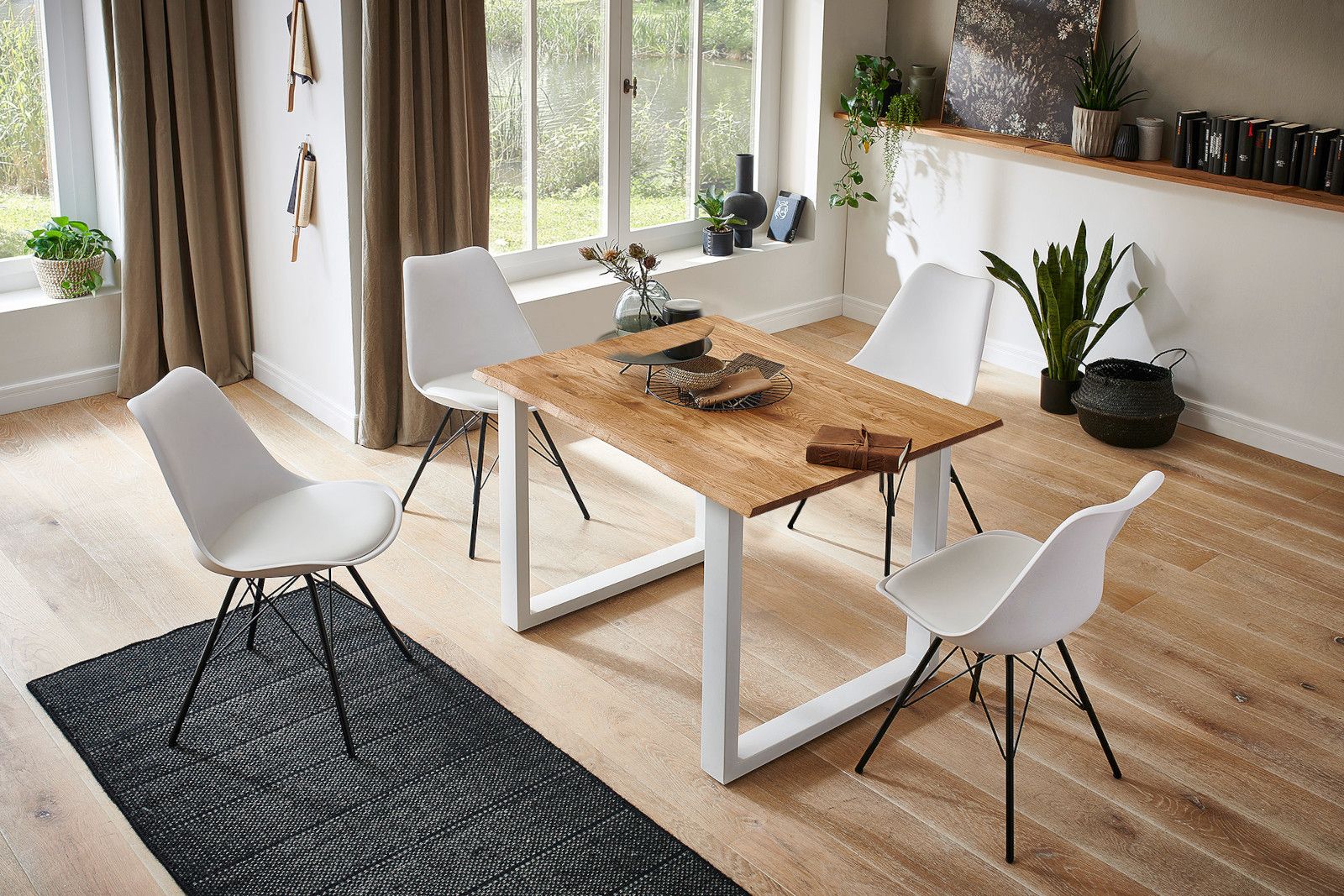 Esstisch Baumkante Massiv Wildeiche 90 x 90 weiß SESSA