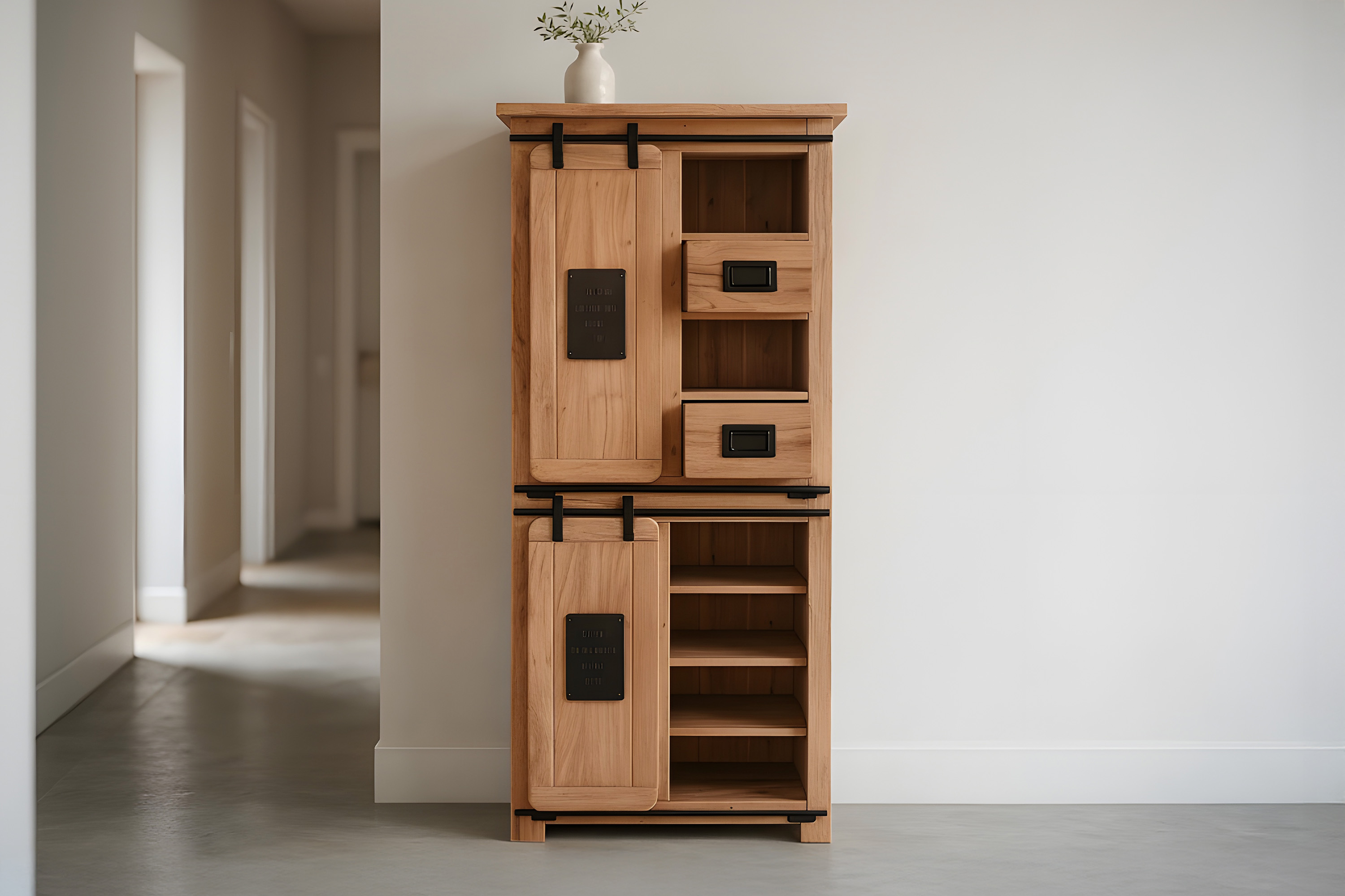 Highboard Vitrine Akazie massiv 80 x 45 x 175 cm naturfarben LIBRO