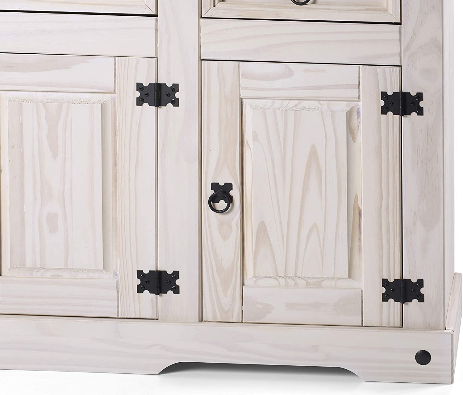  Sideboard Kommode 91,5 x 83,5 x 43 cm Pinienholz weiß grau lasiert MEXICO