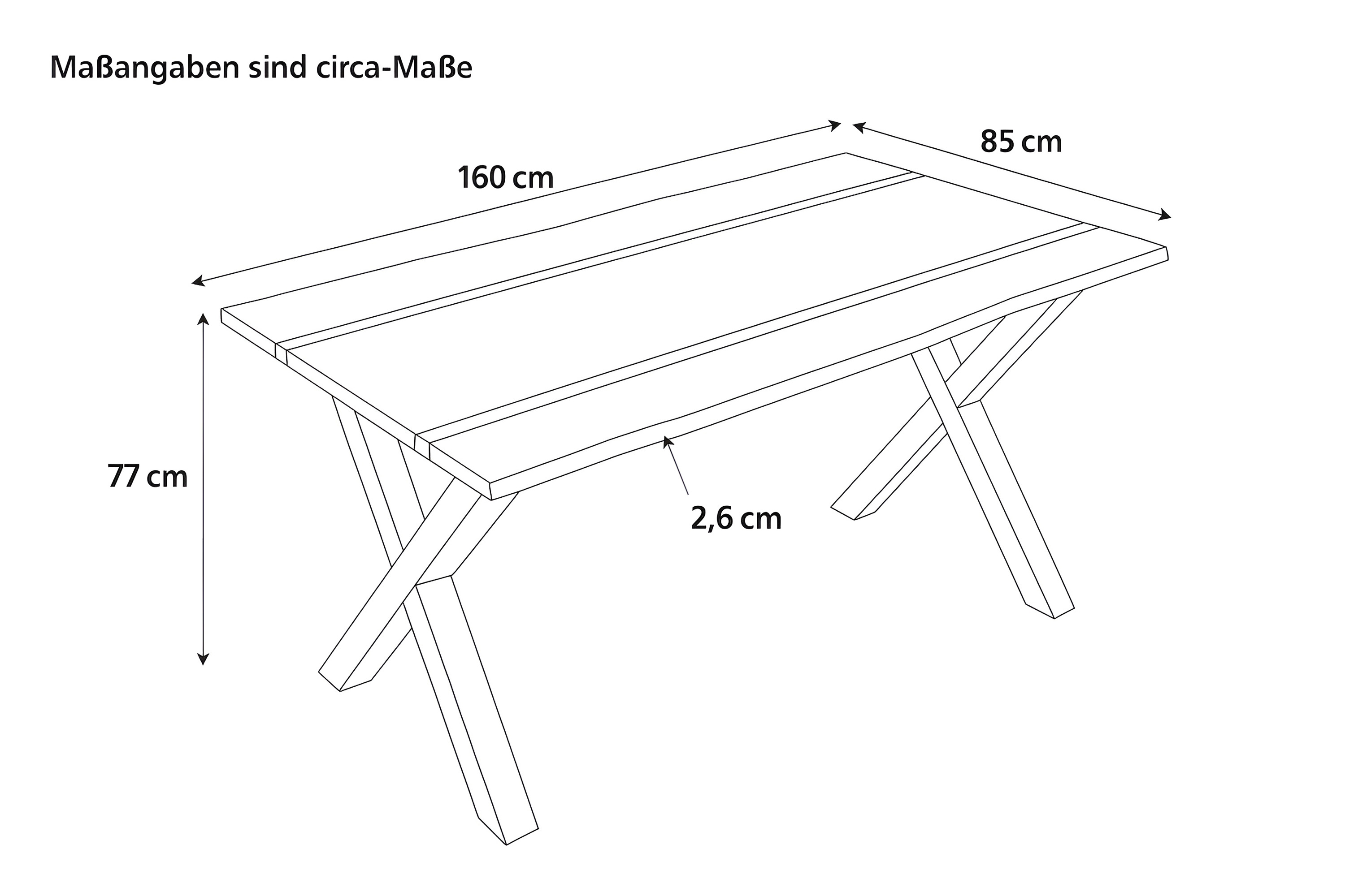 Esstisch 160 x 85 cm Akazie massiv natur mit schwarzen Resin-Adern X-Gestell schwarz PETER