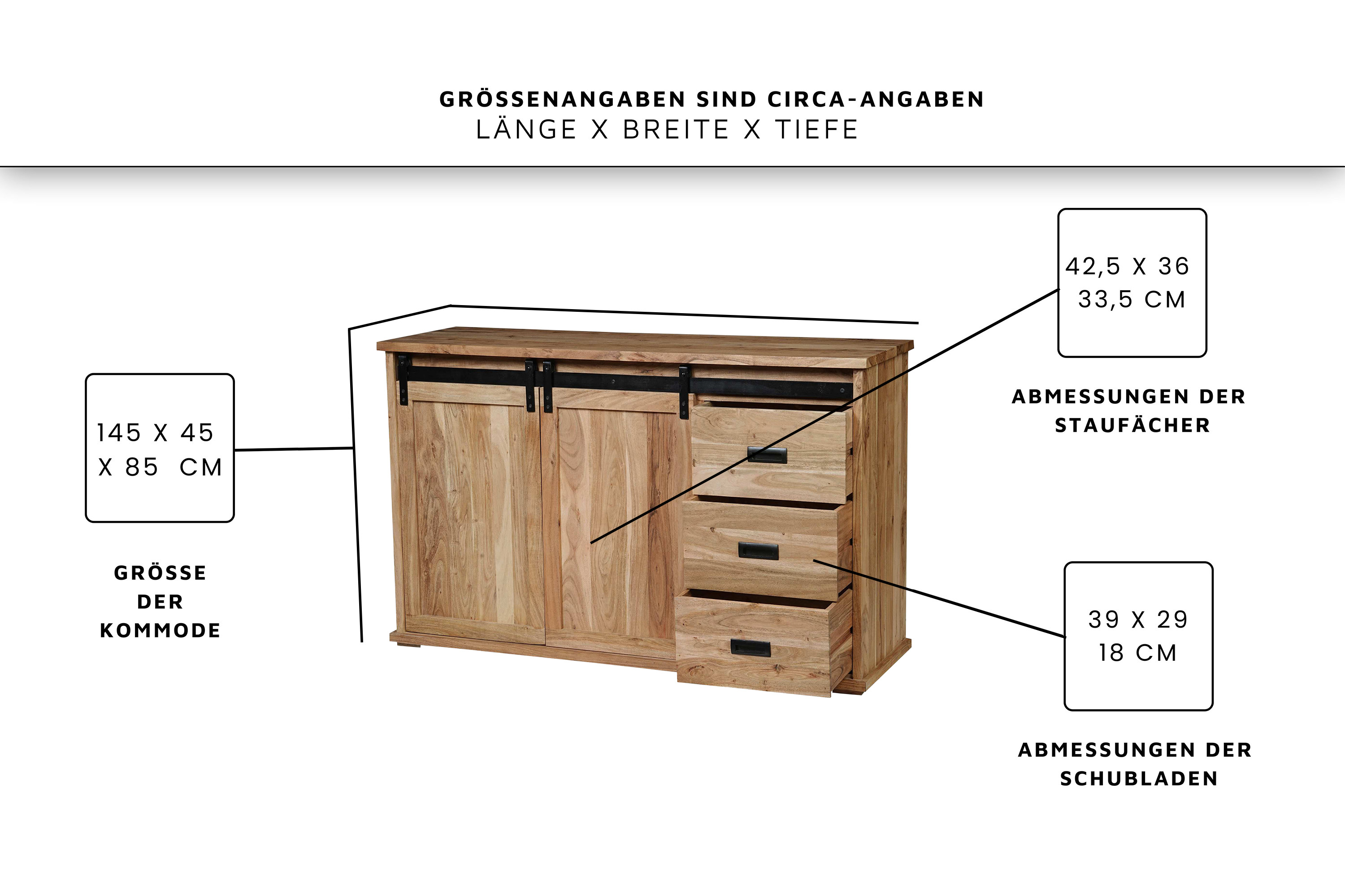 Wein-Sideboard 85 x 45 x 145 cm Akazienholz massiv naturfarben ohne Baumkante LIAN 1