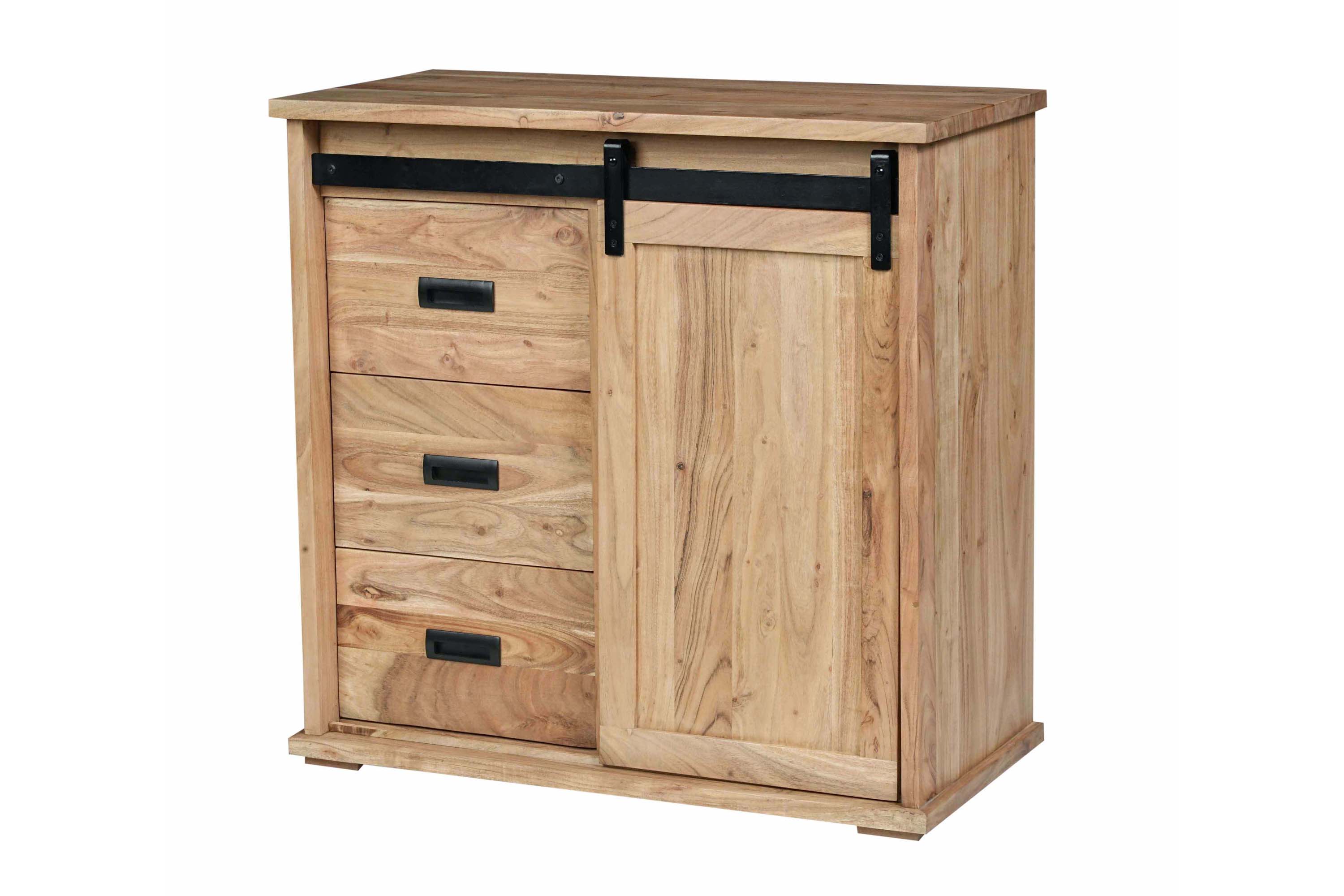 Sideboard 90 x 45 x 85 cm Akazienholz massiv naturfarben ohne Baumkante LIAN 5