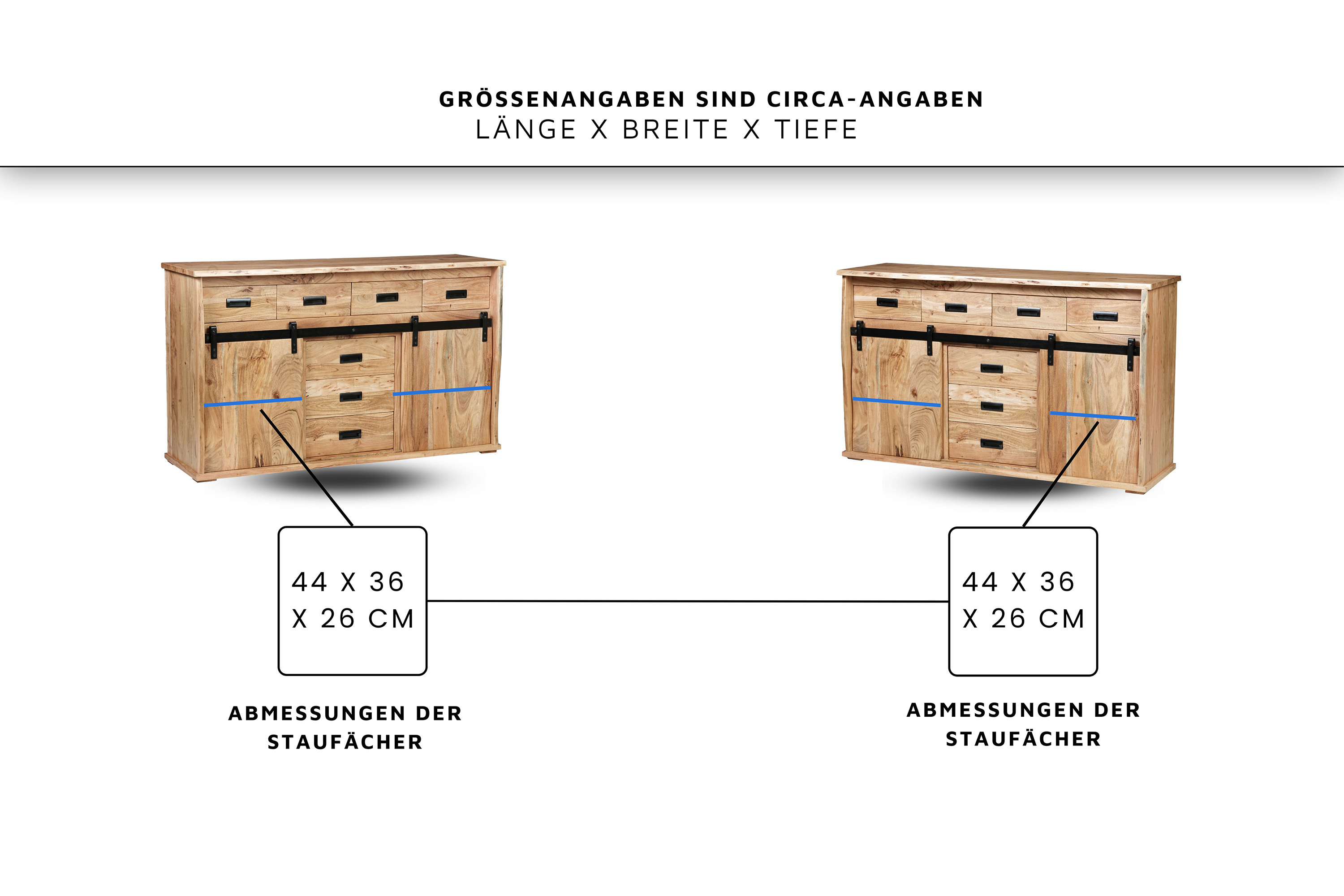 Sideboard Baumkante 150 x 45 x 90 cm Akazienholz massiv naturfarben LIAN II