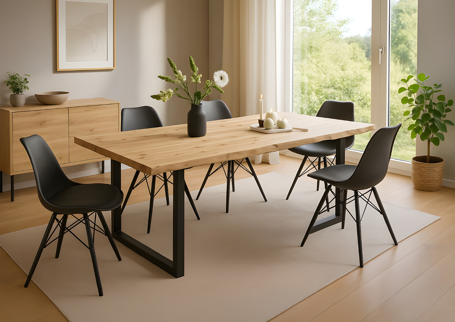 Esstisch Baumkante Akazie naturfarben 180 x 90 cm U-Gestell schwarz HARLEY