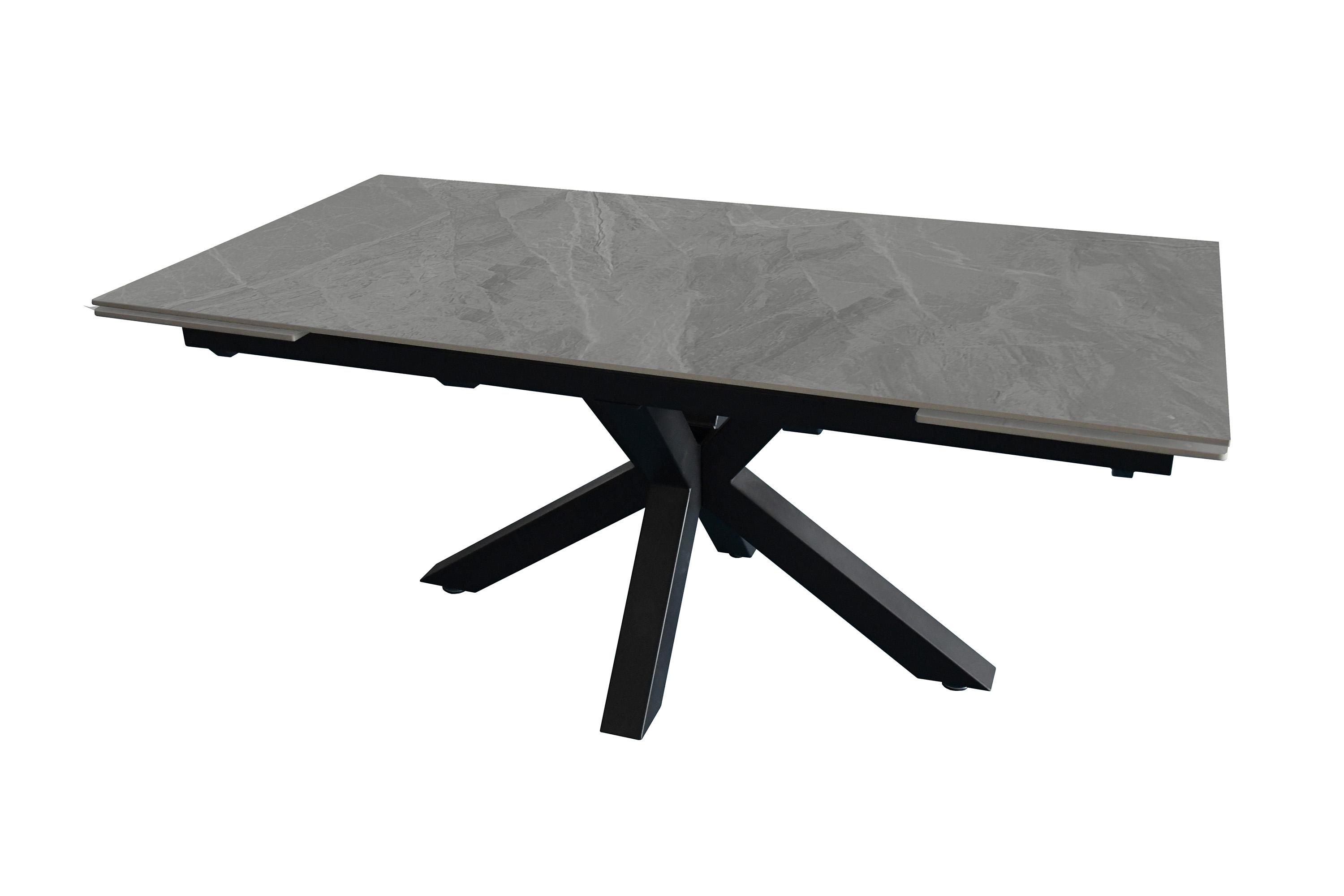 Esstisch Keramik hellgrau 180(260) x 90 ausziehbar Spider-Gestell schwarz MIMO