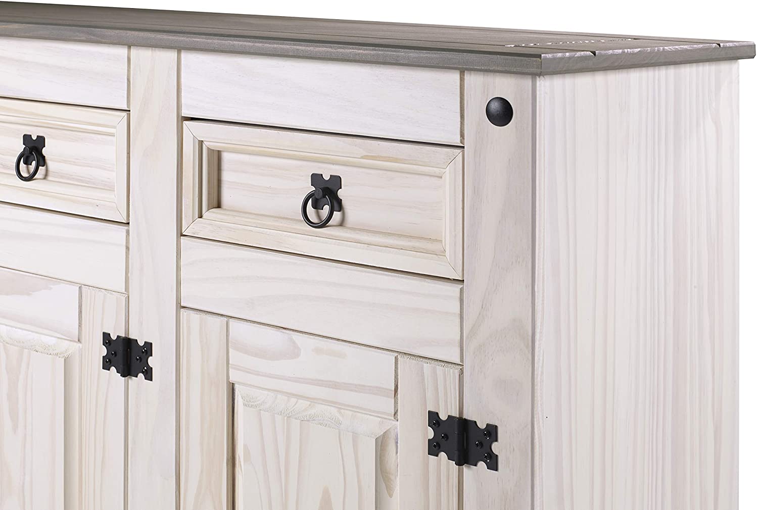  Sideboard Kommode 91,5 x 83,5 x 43 cm Pinienholz weiß grau lasiert MEXICO