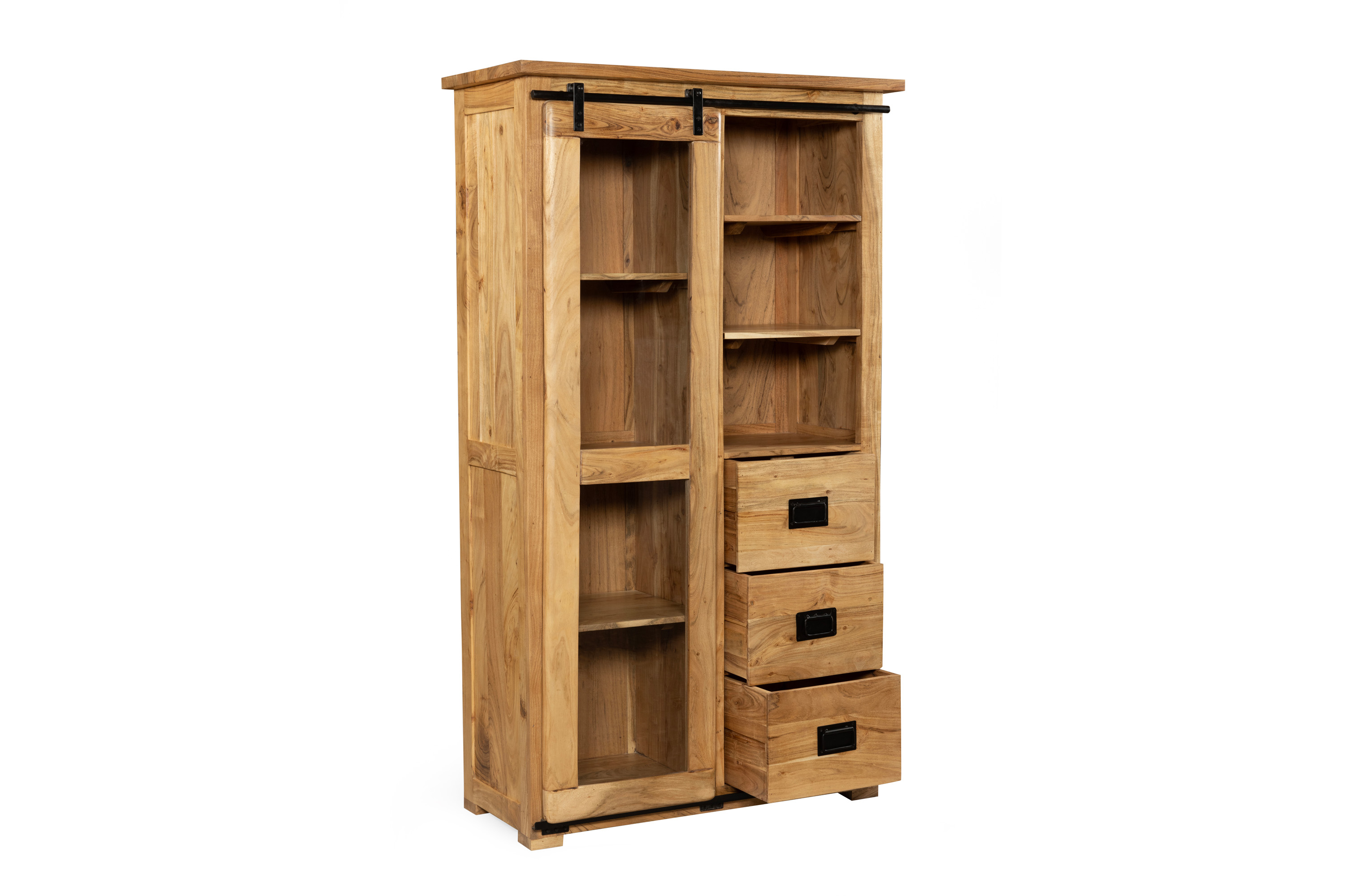 Highboard Vitrine 175 x 100 x 45 cm Akazienholz massiv naturfarben LIBRO