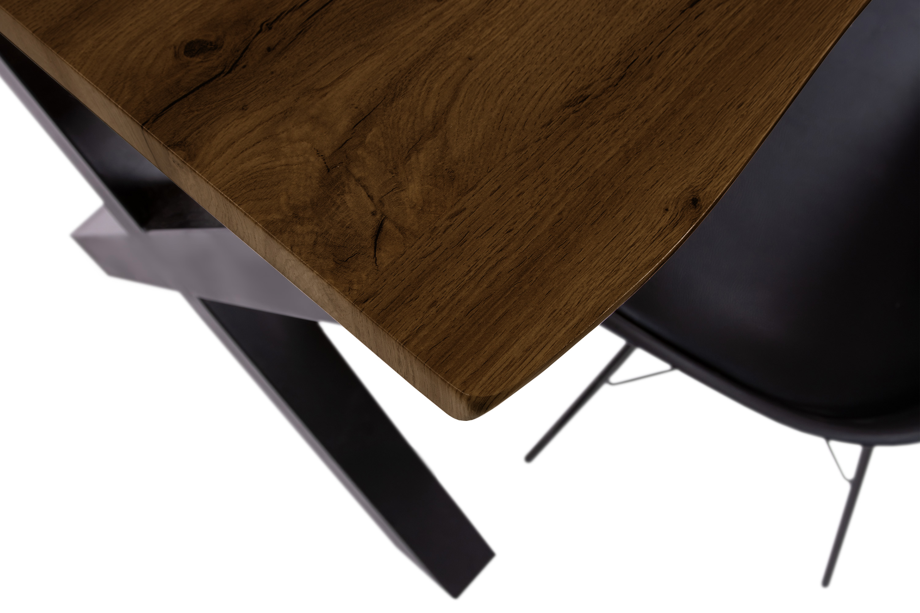 Esstisch Baumkante Holz-Optik Nussbaum 80 x 80 X-Gestell schwarz JOSY