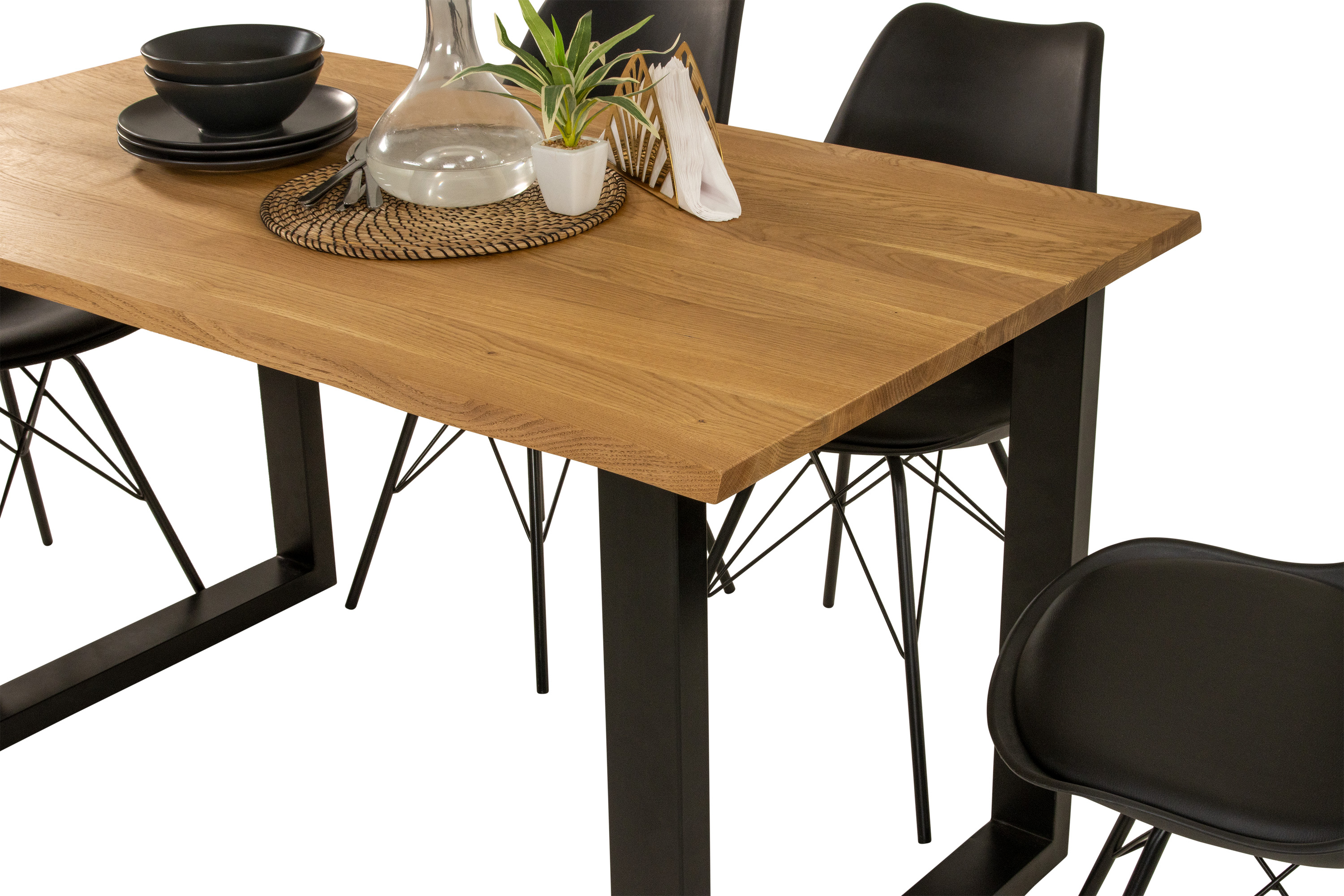 Esstisch Baumkante massiv Eiche geölt 160 x 85 cm U-Gestell schwarz SALVADOR