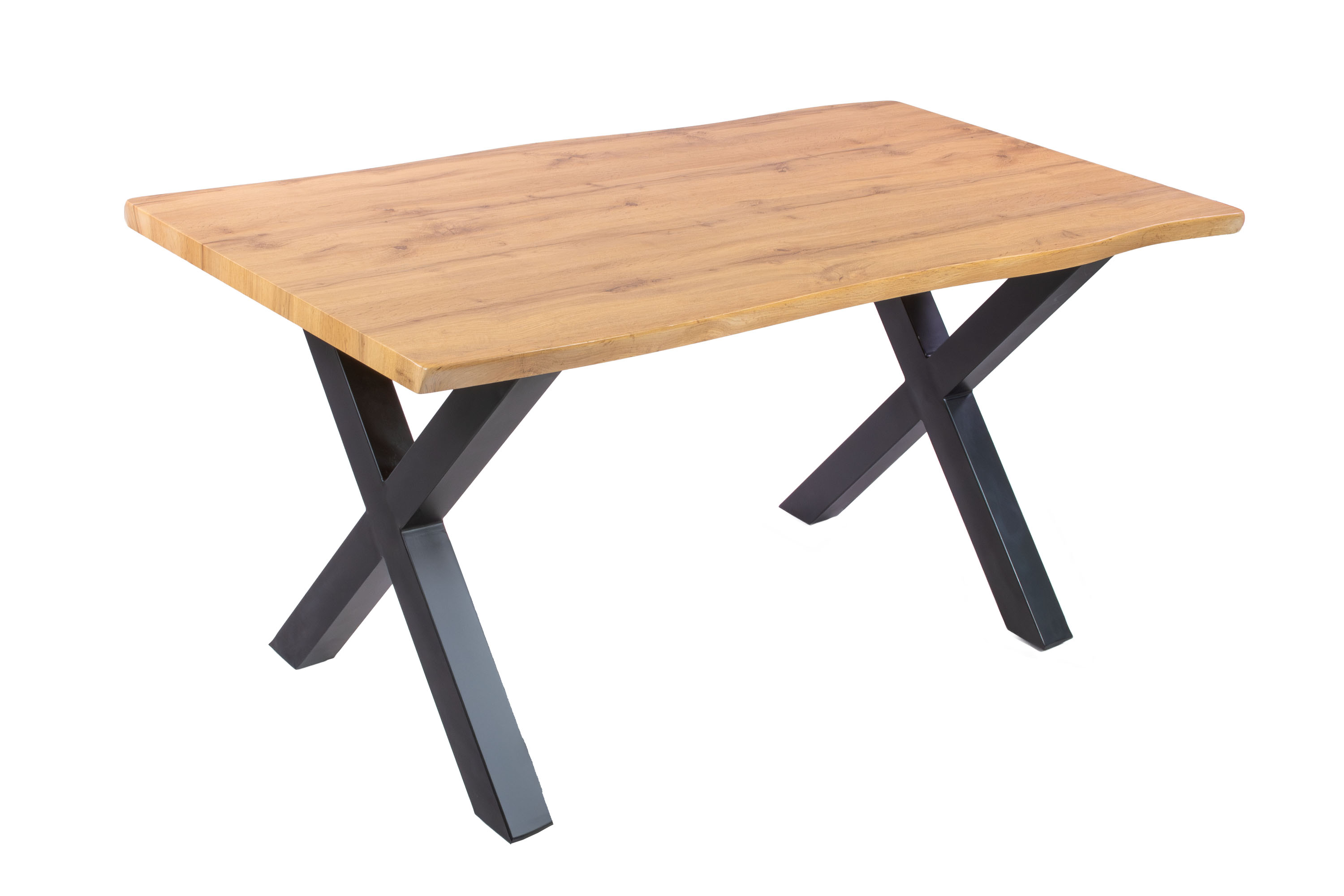 Esstisch Baumkante Holz-Optik Wildeiche 160 x 85 X-Gestell schwarz JOSY
