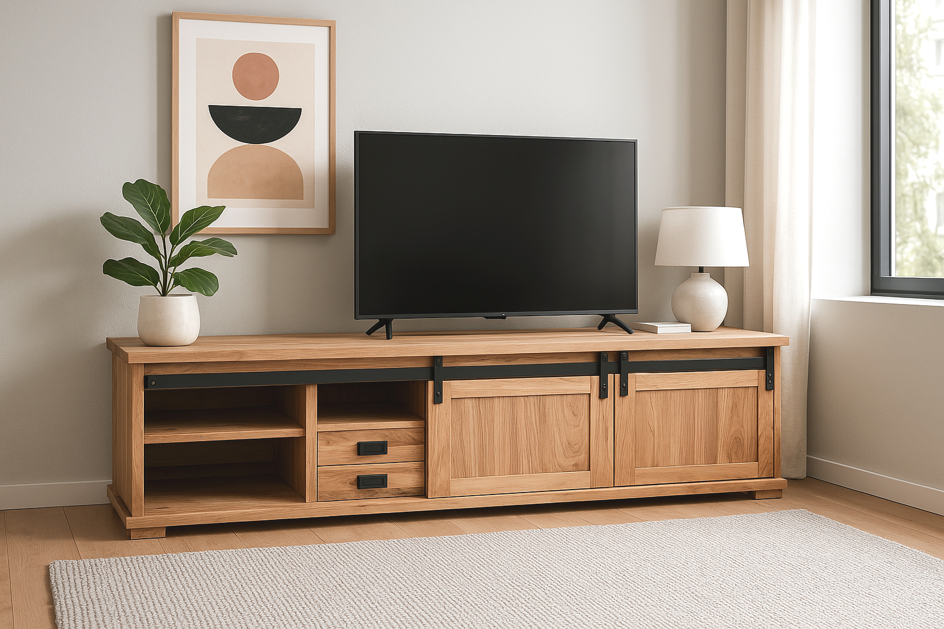 Lowboard 180 x 55 x 50 cm Akazienholz massiv naturfarben ohne Baumkante LIAN 1