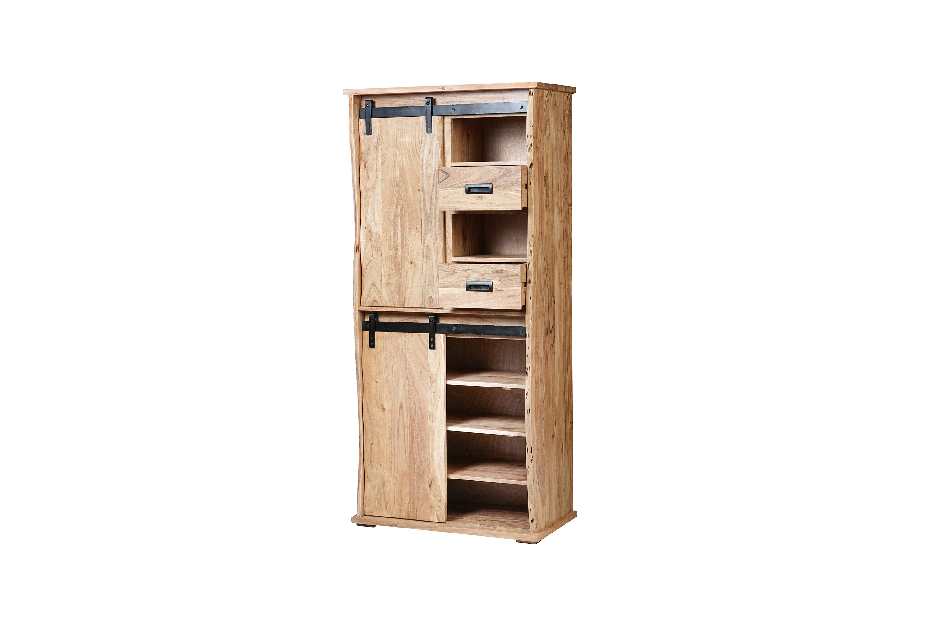 Highboard Baumkante 80 x 45 x 175 cm Akazienholz massiv naturfarben LIAN III