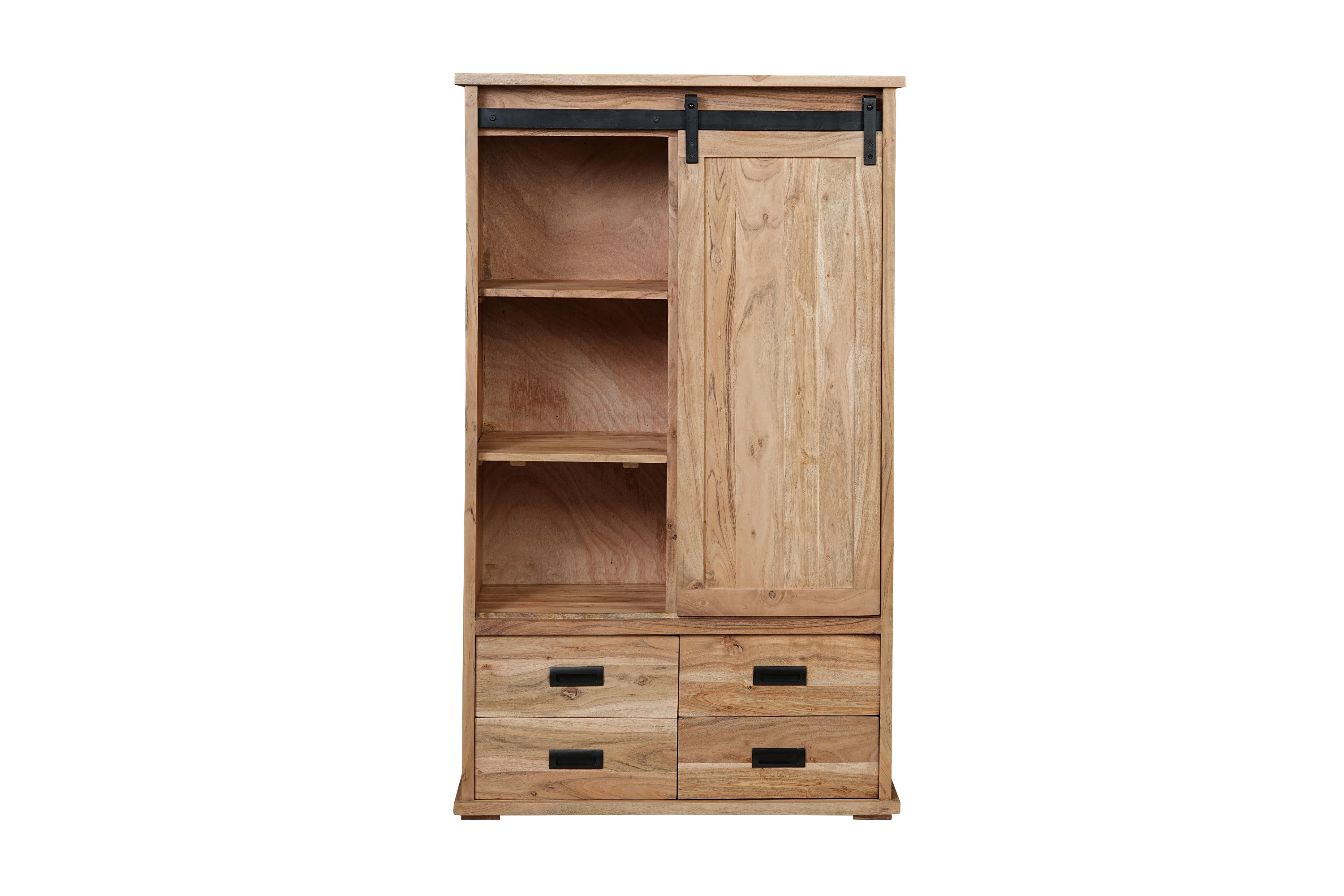 Highboard 90 x 45 x 150 cm Akazienholz massiv naturfarben ohne Baumkante LIAN 2