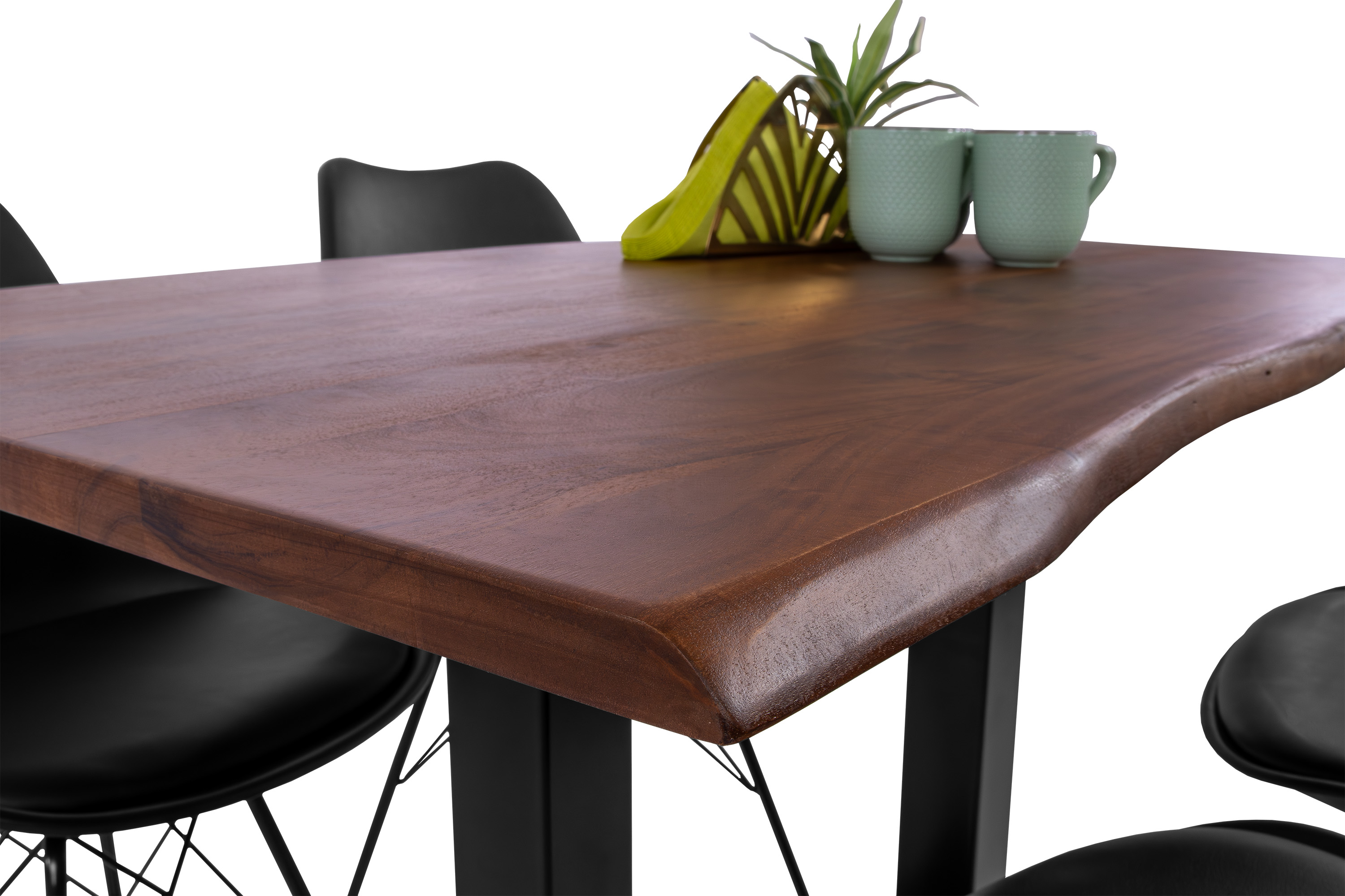 Bistrotisch Baumkante massiv 120x70cm Akazie Nussbaumfarben schwarz Säulengestell ISLA