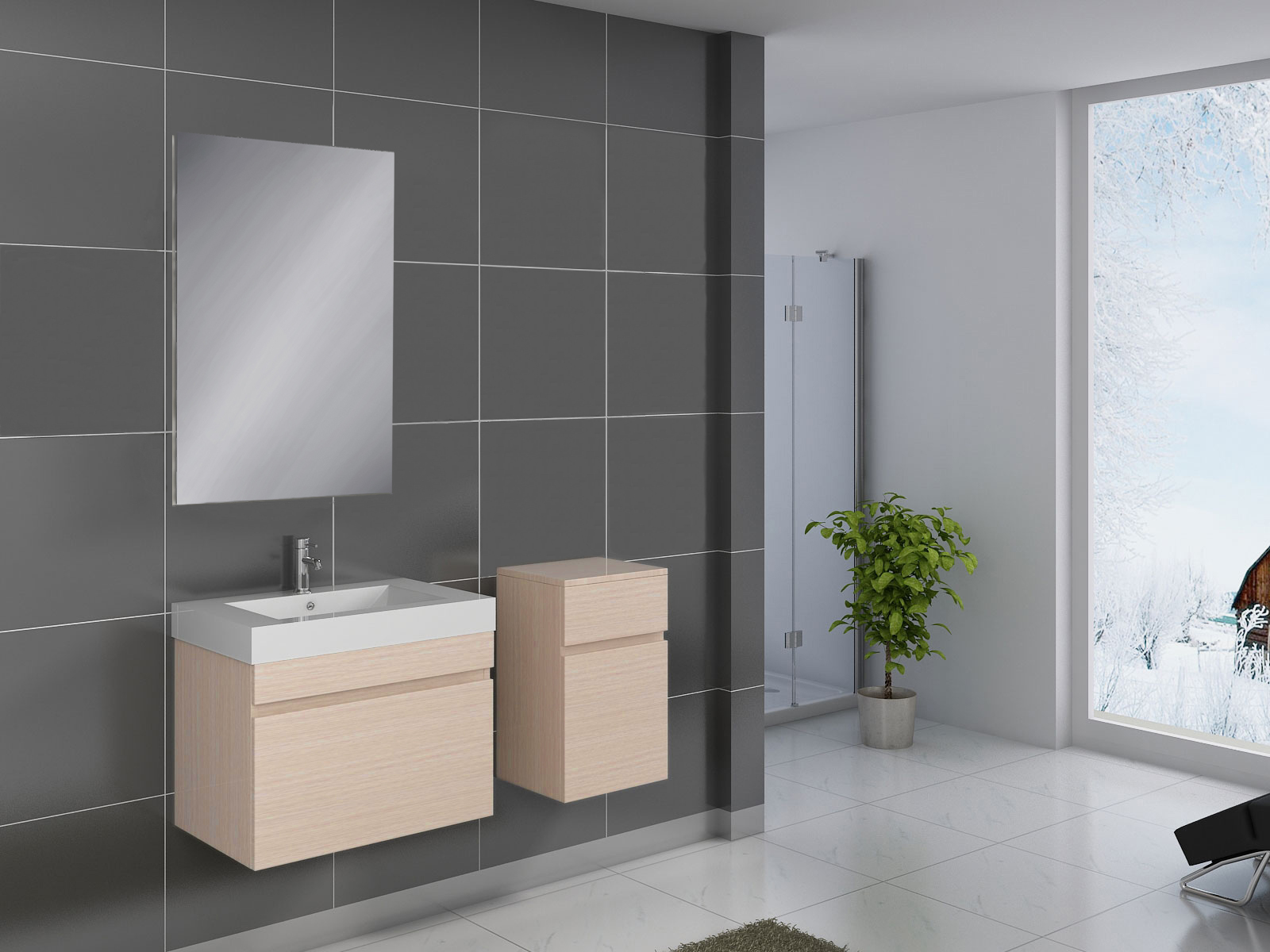  Badmöbel 3tlg Set Softclose Sonomaeiche Parma 70 cm 