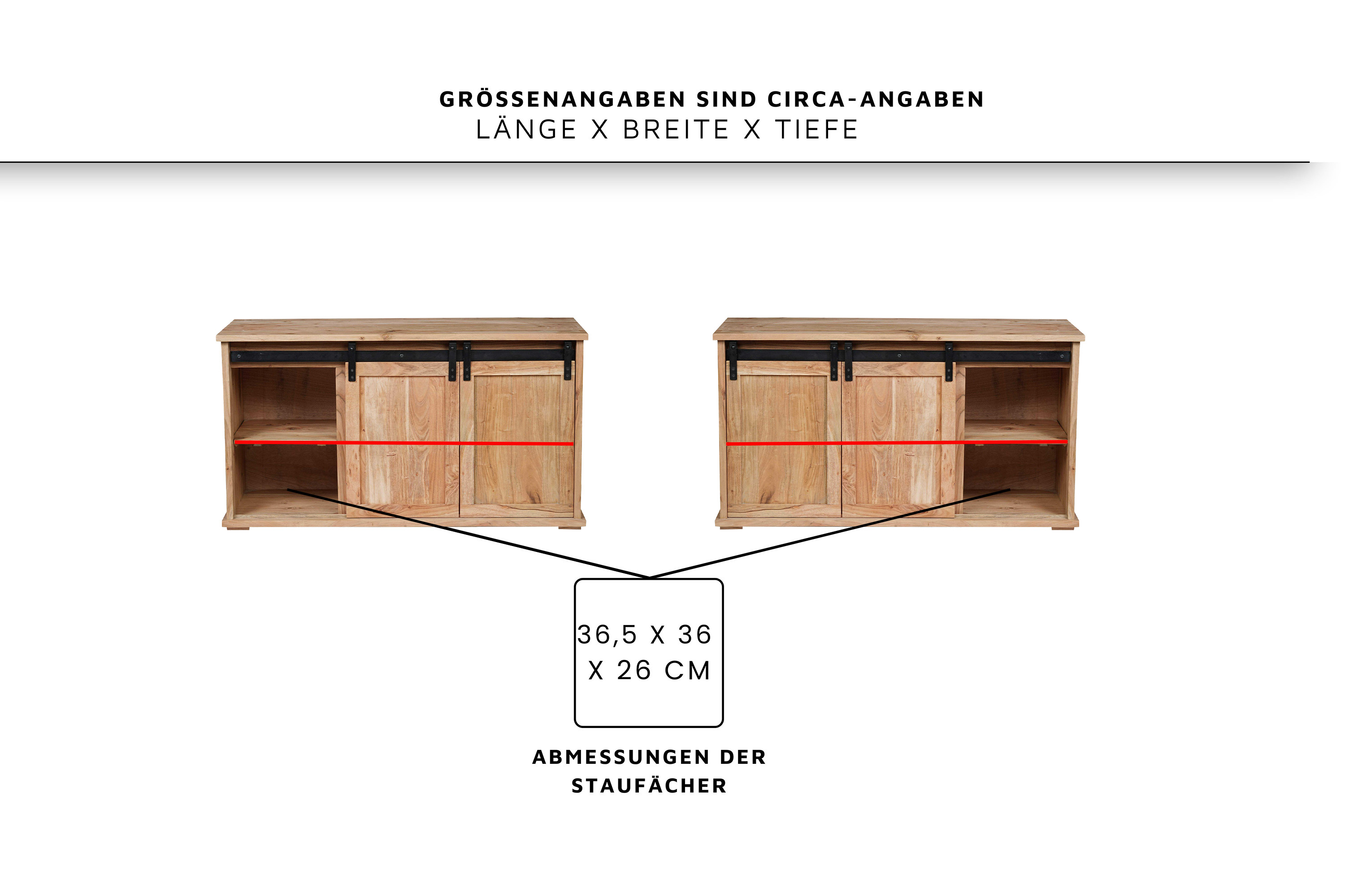 Lowboard 128 x 45 x 70 cm Akazienholz massiv naturfarben ohne Baumkante LIAN 4