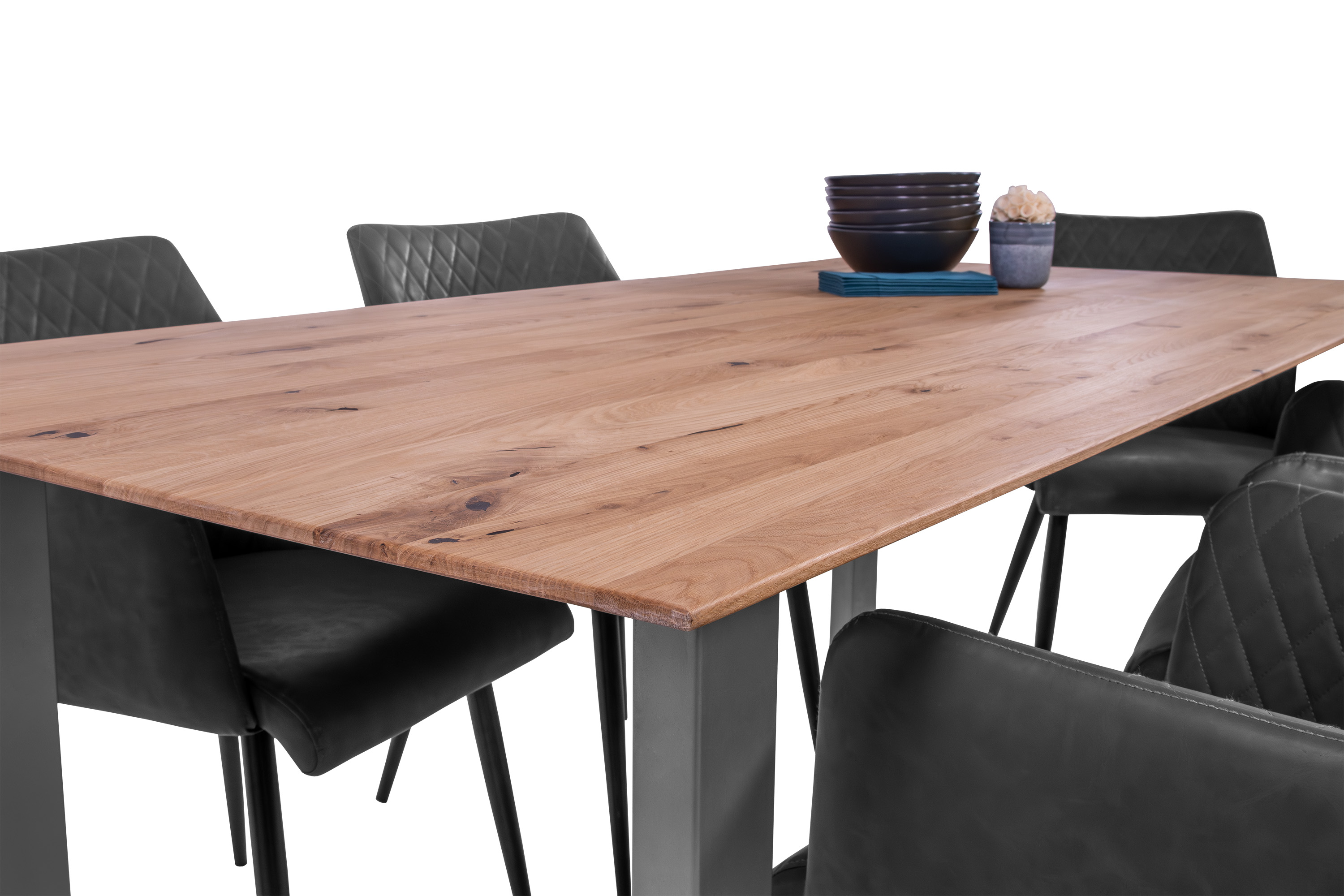 Esszimmertisch Schweizer Kante eckig massiv & geölt Eiche 200x100 silber U-Gestell Lotte