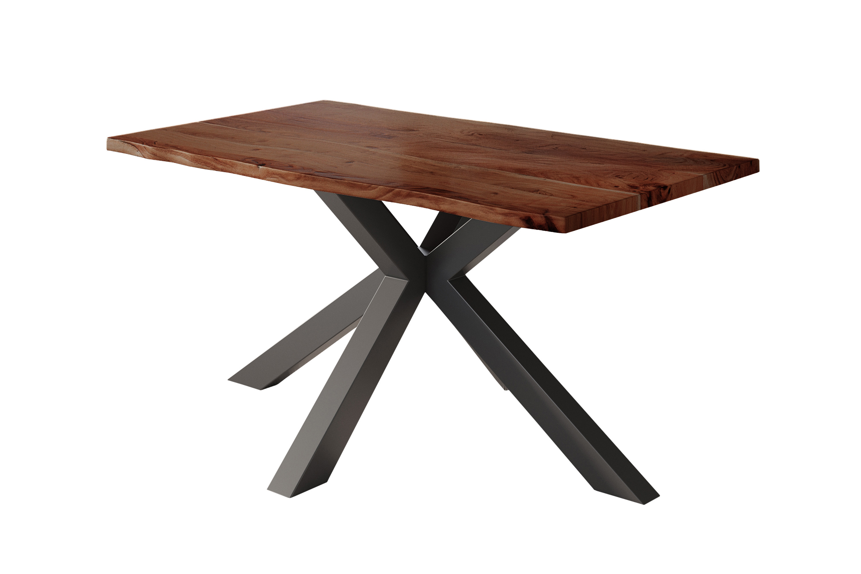 Esstisch Baumkante massiv Akazie nussbaum 140 x 80 cm Spider-Gestell schwarz Kalea