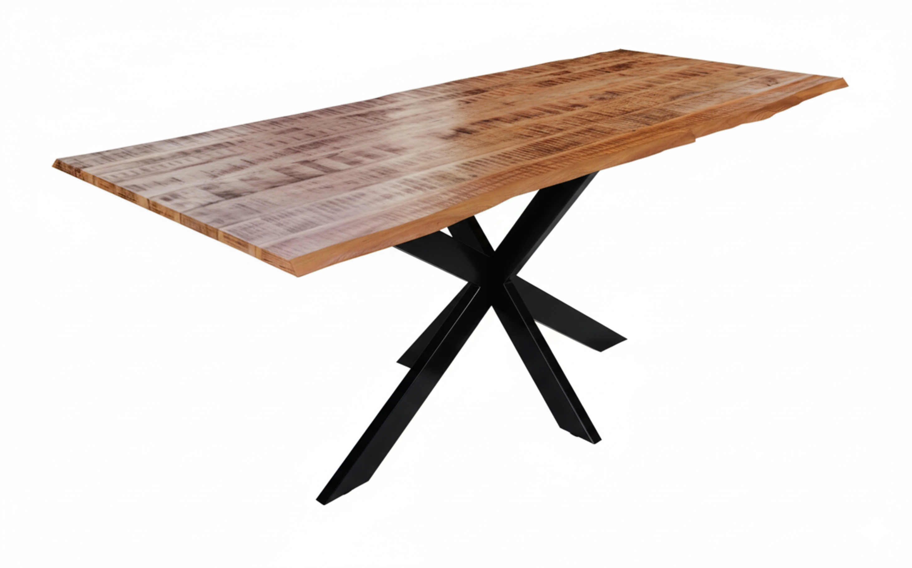Esstisch Baumkante Massiv Mango naturfarben 120 x 80 schwarz Spider-Gestell DORA