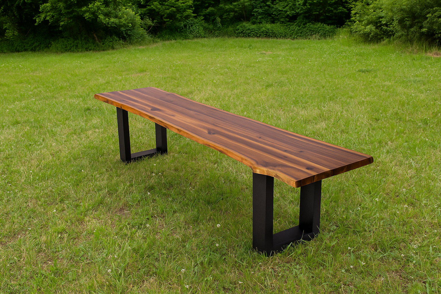 Outdoor-Baumkantenbank 180 x 40 cm Akazie mit U-Gestell Schwarz AVILA