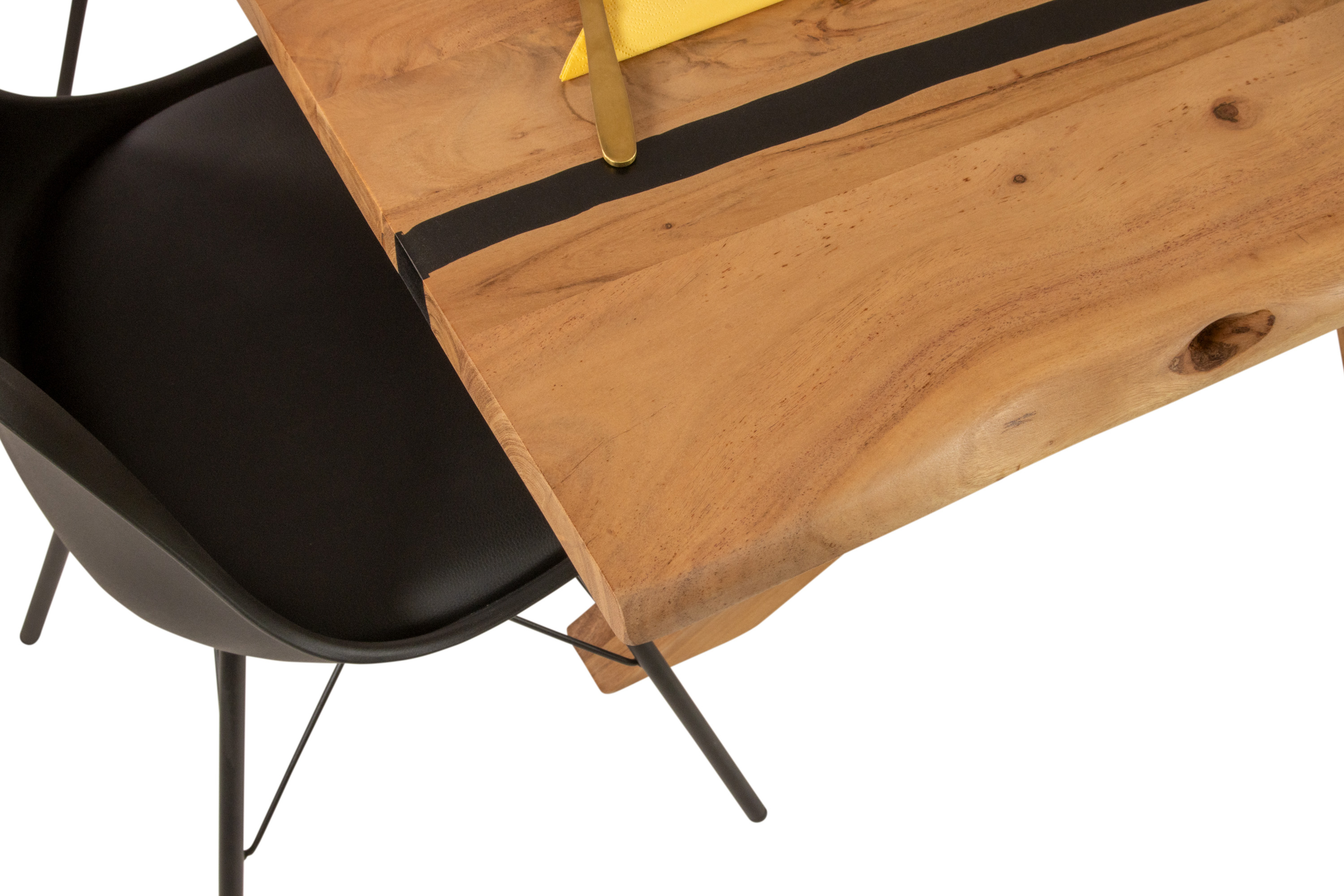 Esstisch 180 x 90 cm Akazie massiv natur mit schwarzen Resin-Adern Spider-Gestell Holz natur PETER
