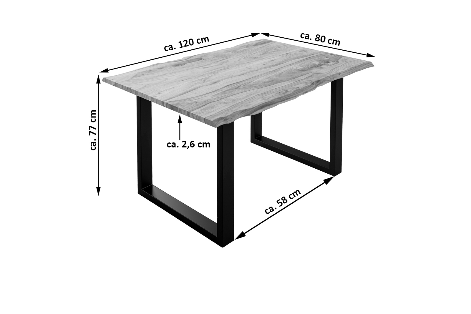 Baumkante Esstisch Sheesham naturbelassen 120x80 schwarz Mailand