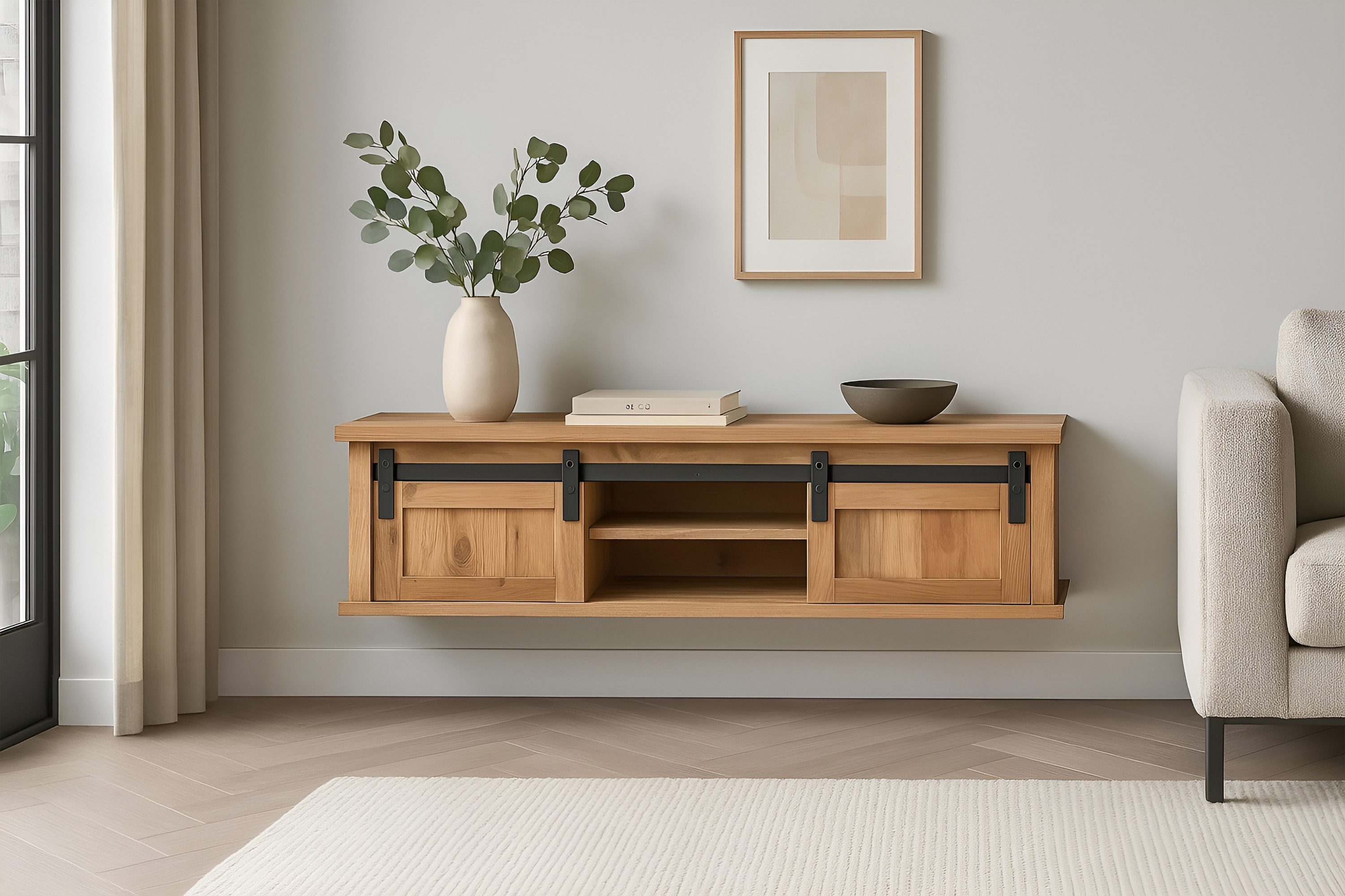 Regal Wandboard 130 x 25 x 37 cm Akazienholz massiv naturfarben ohne Baumkante LIAN 1