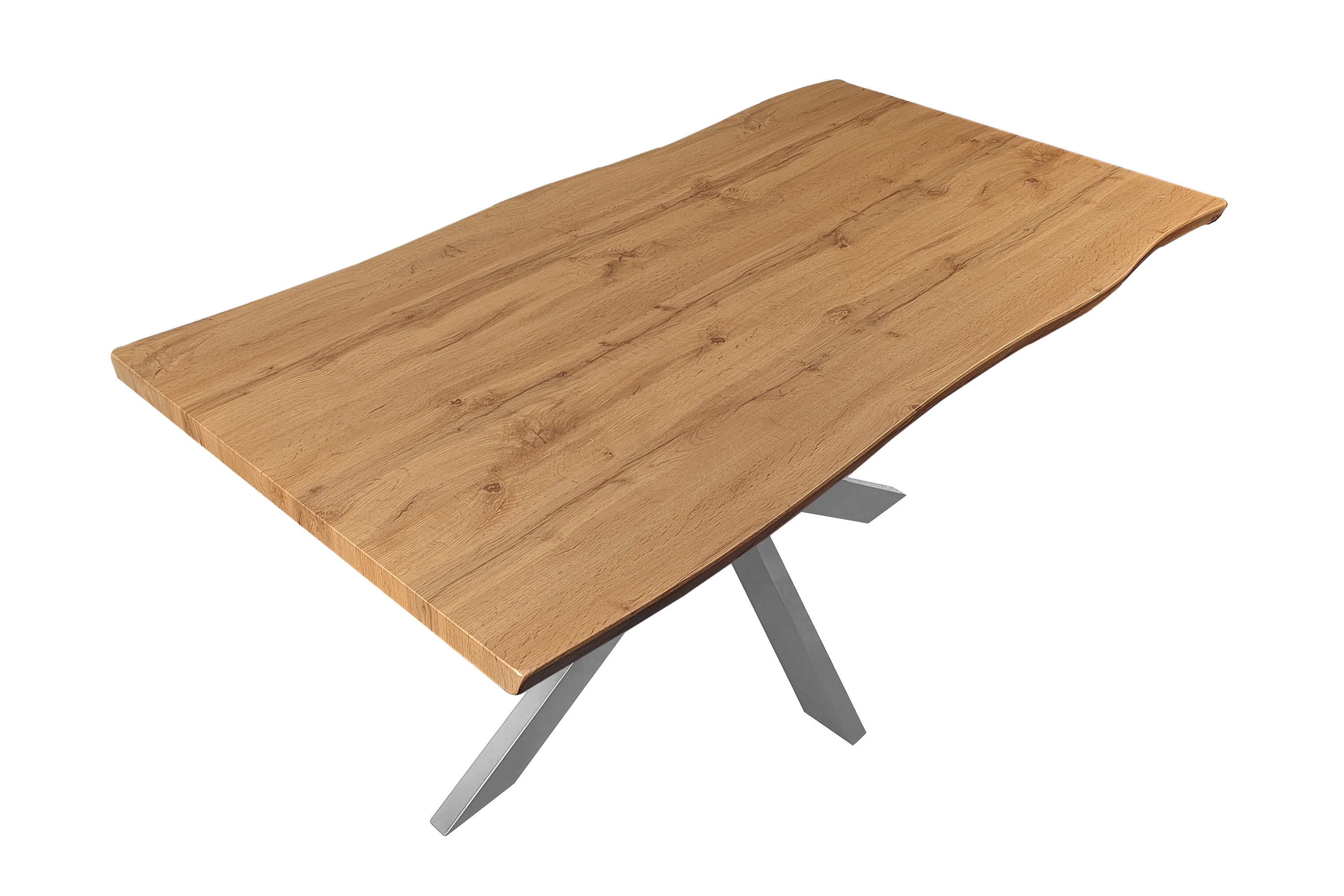 Esstisch Baumkante Holz Nussbaum-Optik 200 x 100 Spider-Gestell silber JOSY