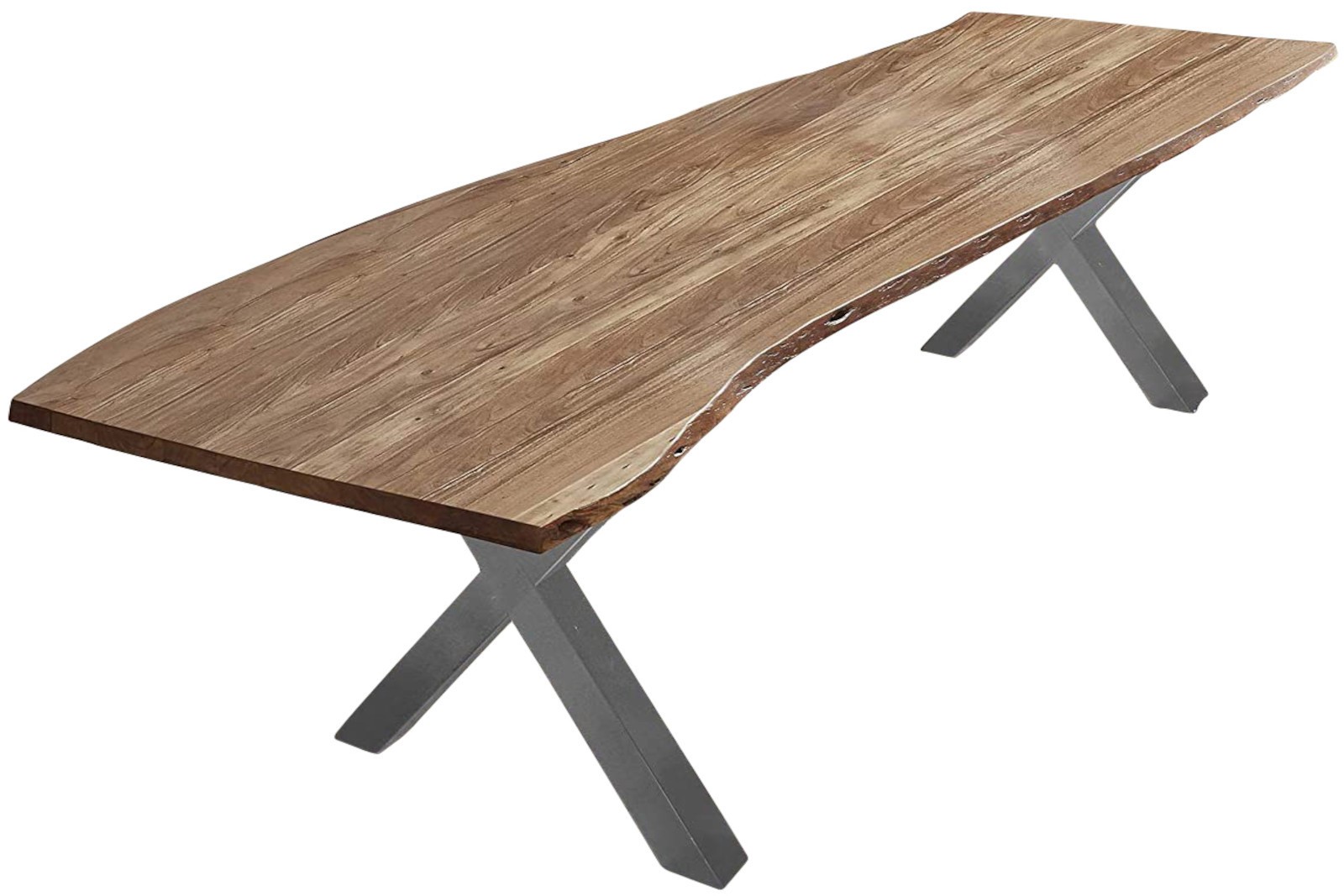  Esstisch Baumkante massiv Akazie natur 300 x 100 X-Gestell silber XAVER