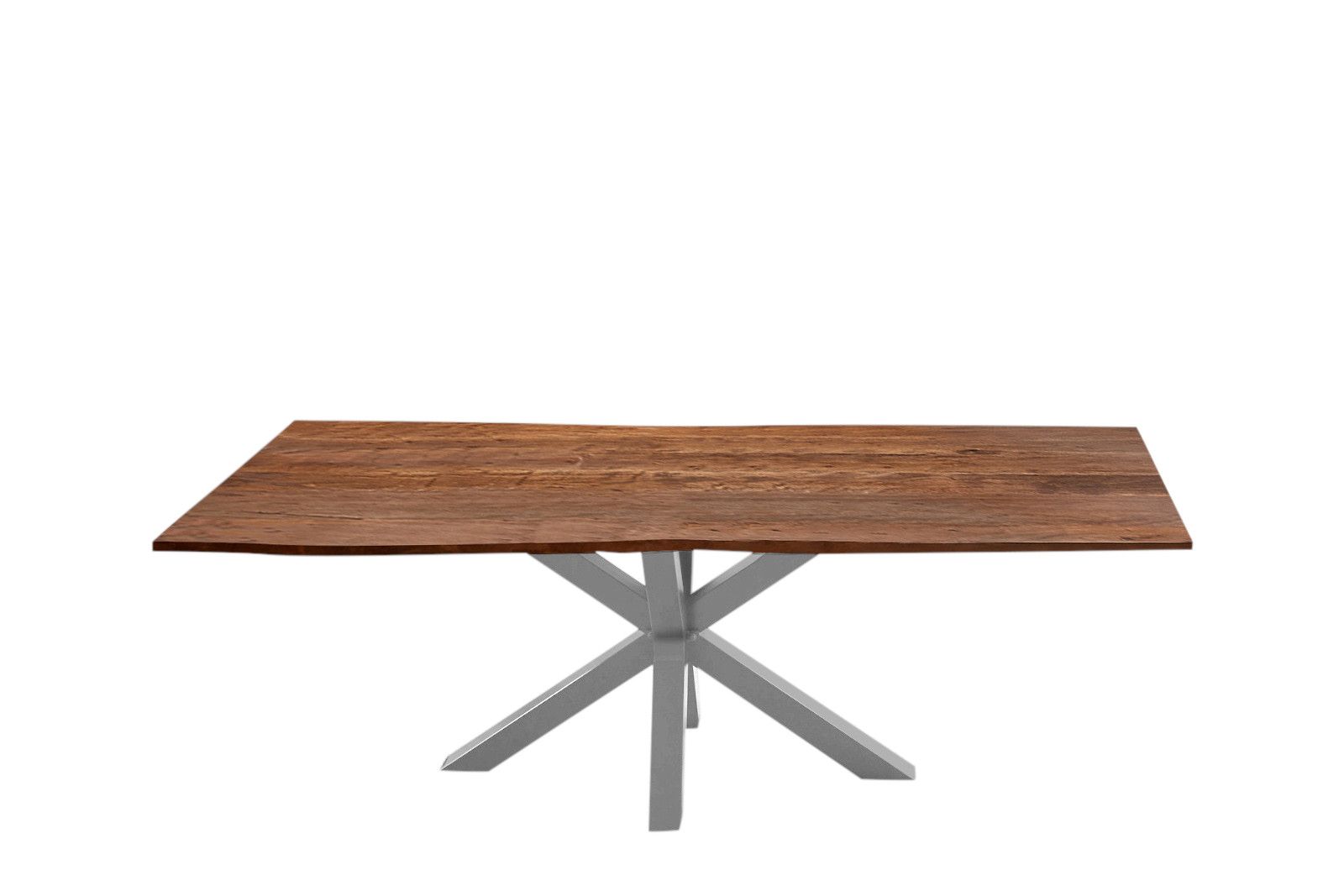  Esstisch Baumkante massiv Akazie nussbaum 280 cm Spider-Gestell silber QUINCY
