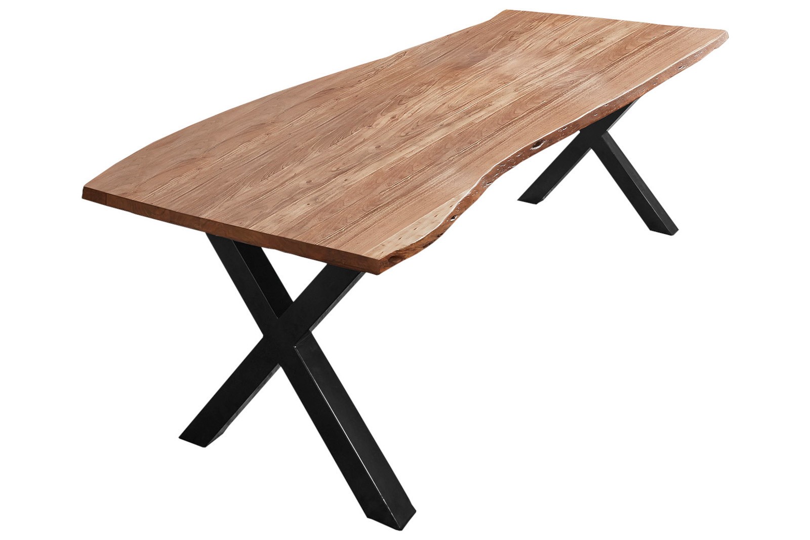  Esstisch Baumkante massiv Akazie natur 220 x 100 X-Gestell schwarz XAVER