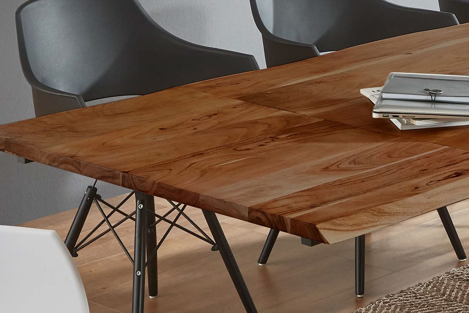  Esstisch Baumkante Akazie nussbaum 200(300)x100 Ansteckplatten SPENCER