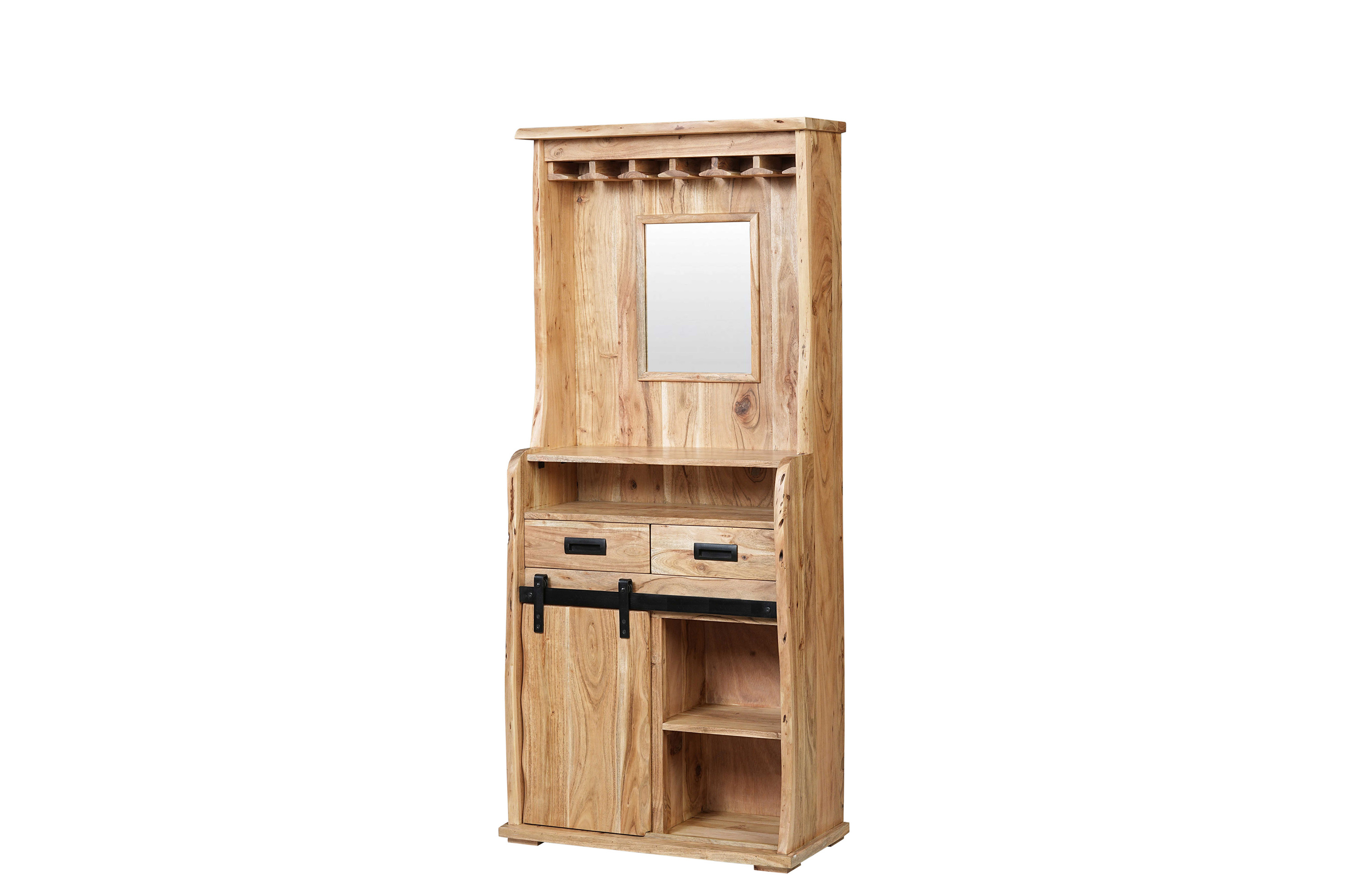 Weinschrank Baumkante 75 x 35 x 170 cm Akazienholz massiv naturfarben LIAN I