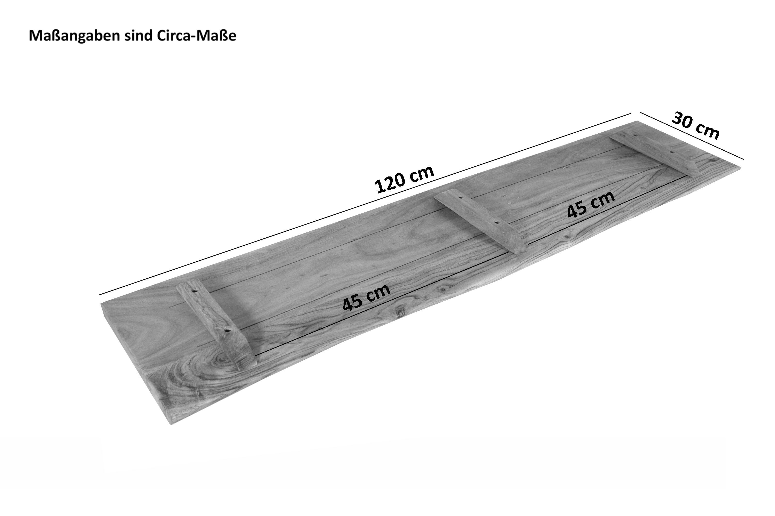 Holzplatte Arya mit echter Baumkante (einseitig), 120 x 30 cm, Akazienholz eichefarben, massiv & lackiert