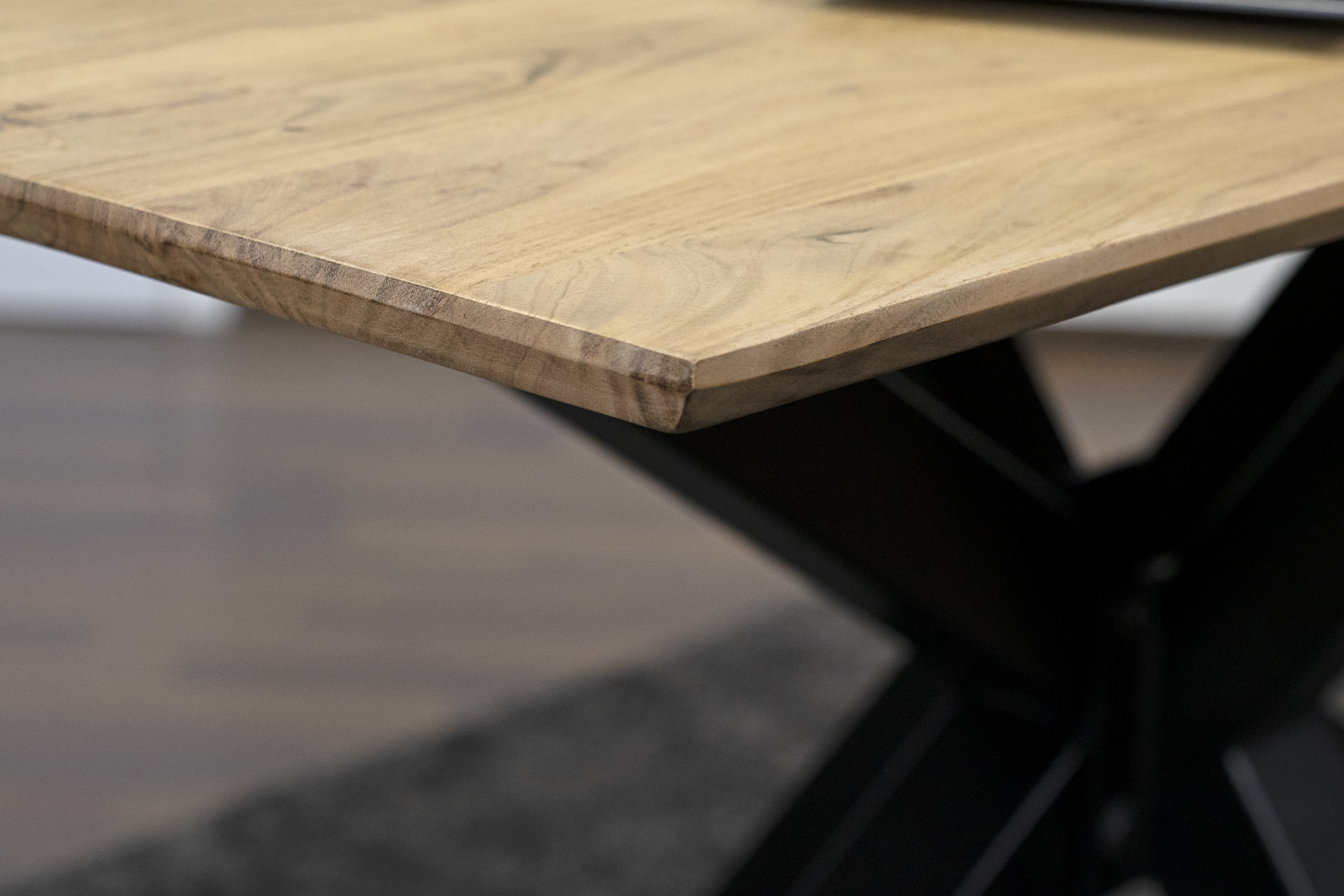 Esstisch 180 x 90 cm Akazie massiv naturfarben Schweizer Kante Spider-Gestell ABBY
