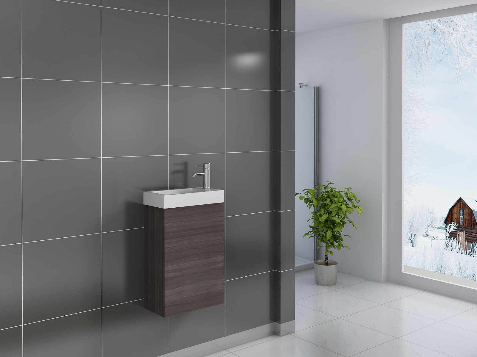 Gäste-WC Waschbecken 40 x 22 cm trüffeleiche Vega