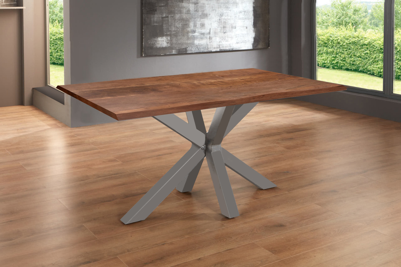 Esstisch Baumkante massiv Akazie nussbaum 180 x 90 silber SPYRO