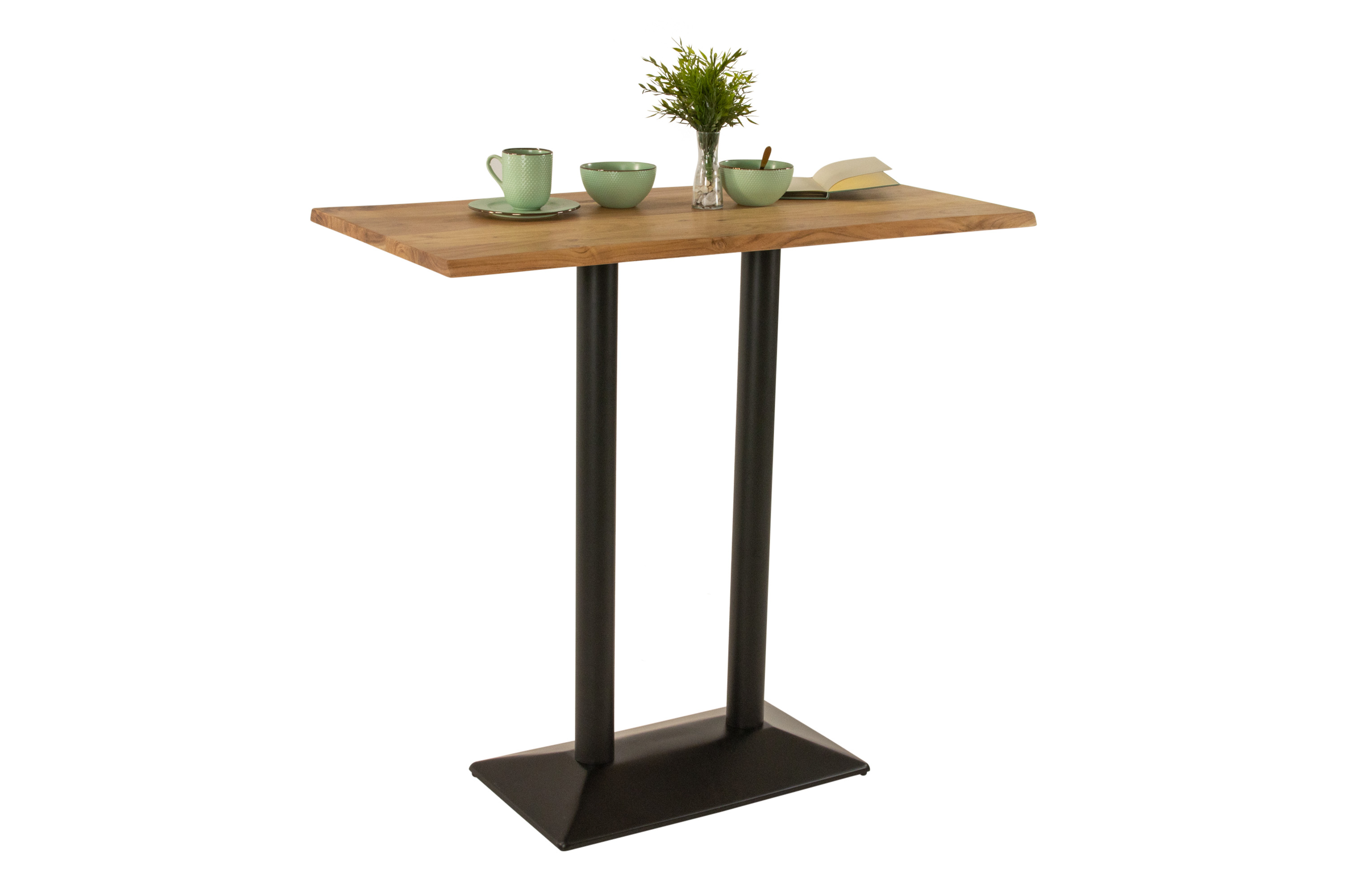 Bistrotisch Baumkante massiv 120x60 cm Akazie naturfarben schwarz Doppelsäulengestell IAN