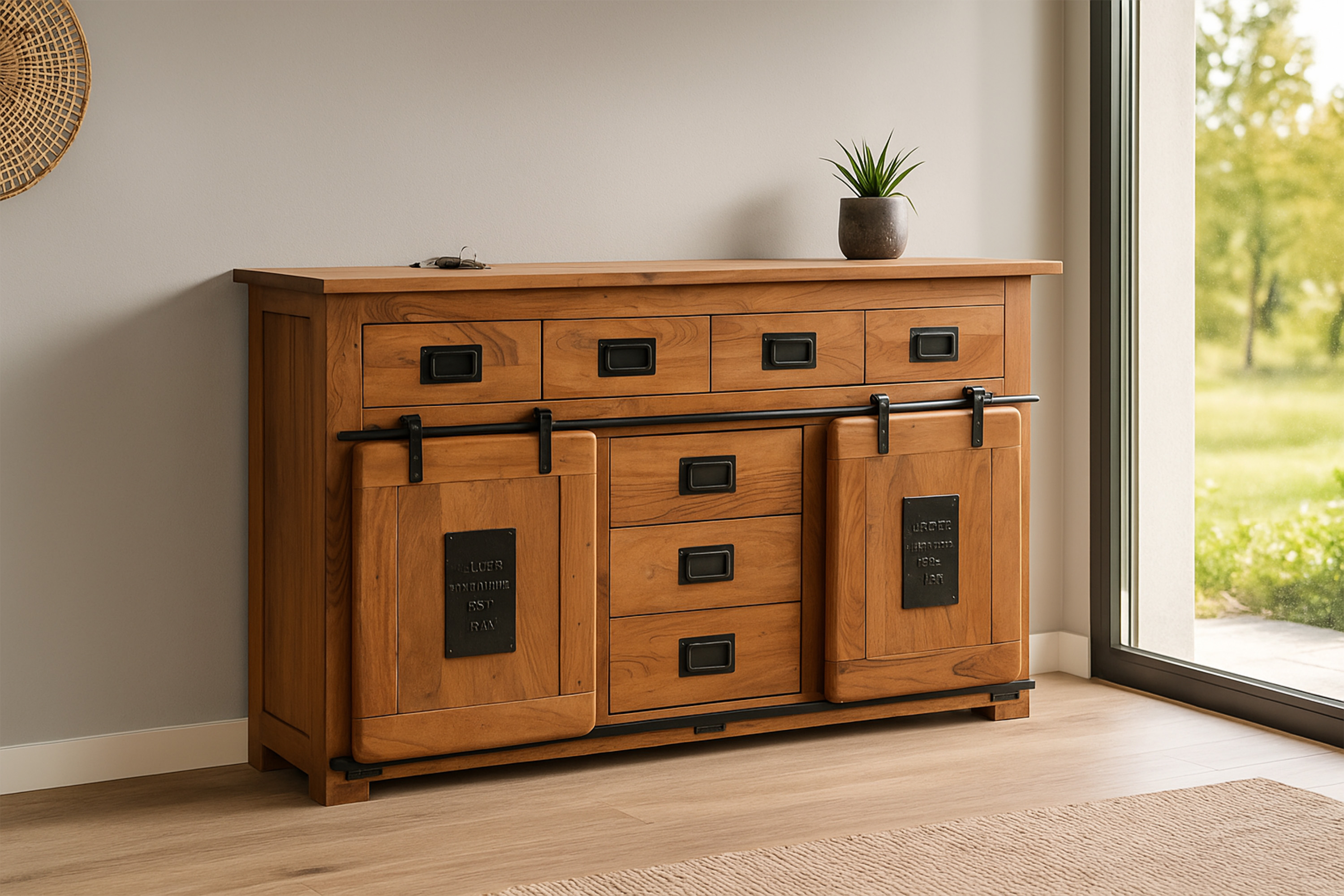 Sideboard Kommode Akazienholz massiv nussbaumfarben 150 x 90 x 45 cm LIBRO