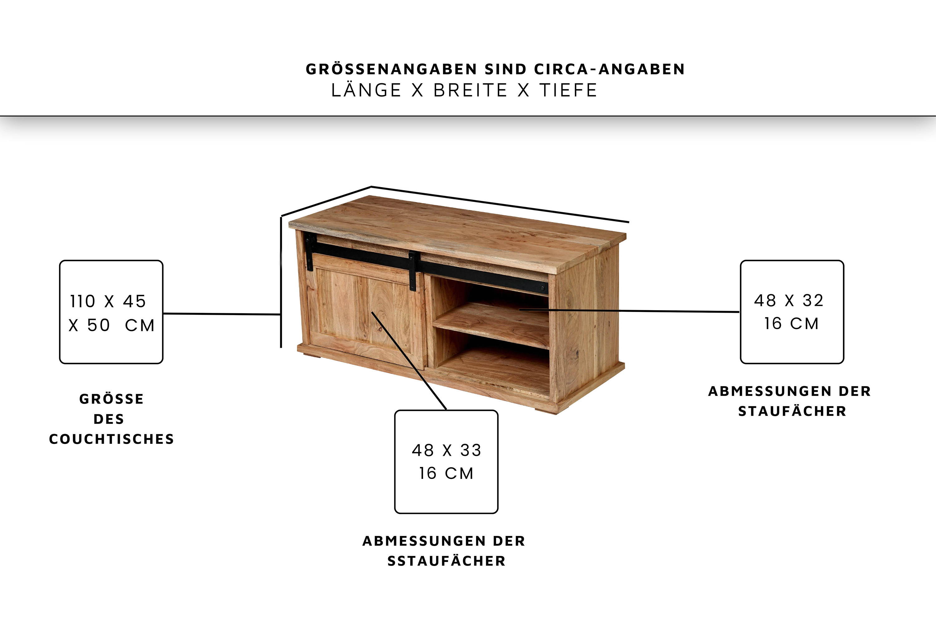 Couchtisch 110 x 45 x 50 cm Akazienholz massiv naturfarben ohne Baumkante LIAN 1
