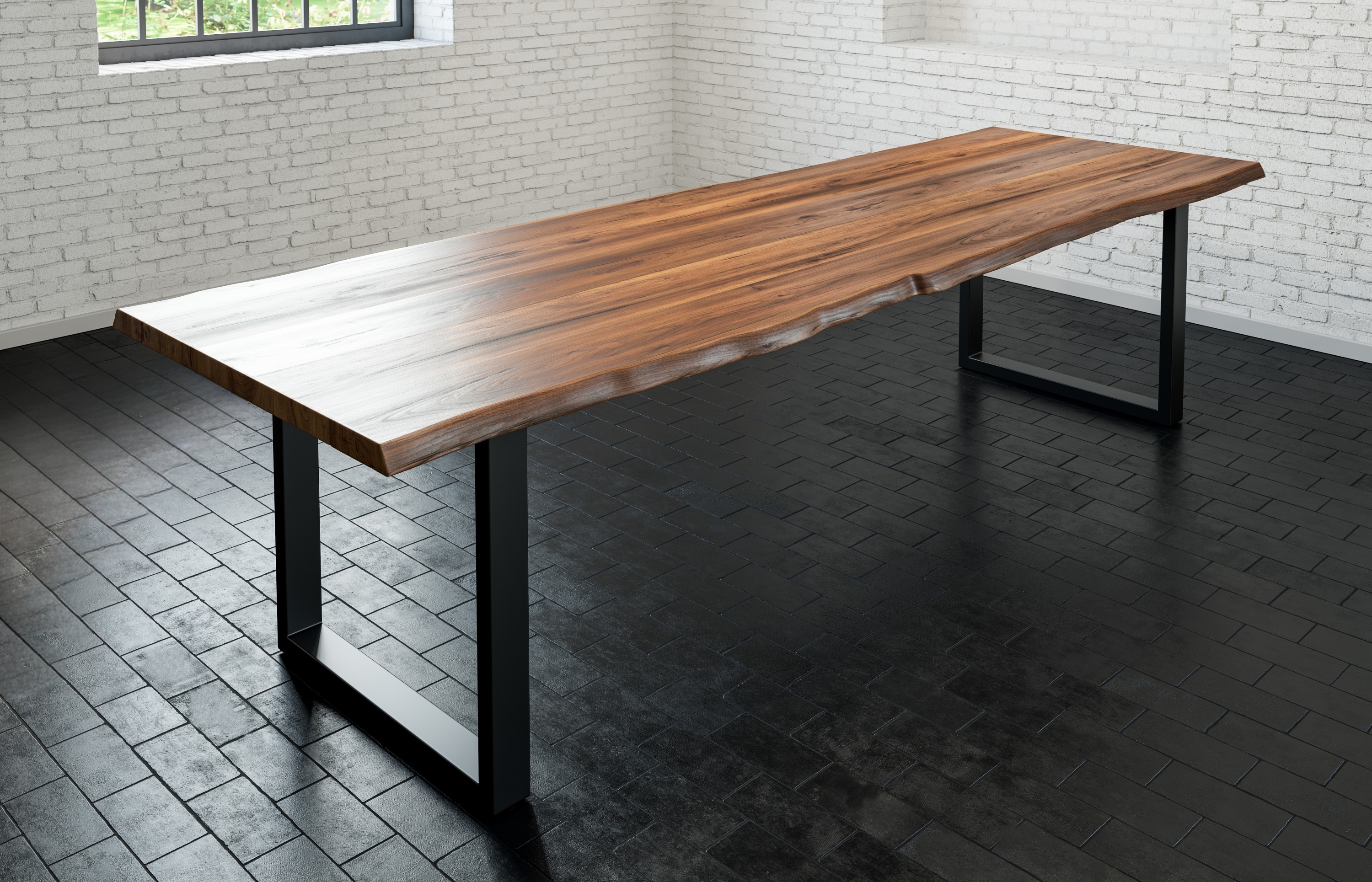  Esstisch Baumkante massiv Akazie nussbaum 300 x 100 schwarz LIAM