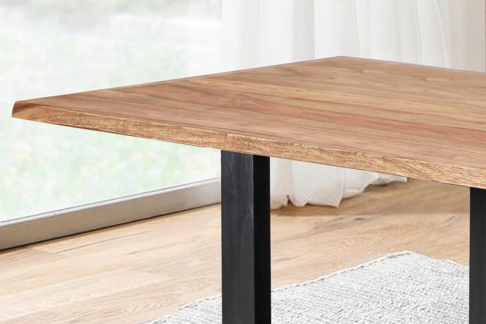Baumkante Esstisch Sheesham naturbelassen 220 x 100 schwarz MAREK