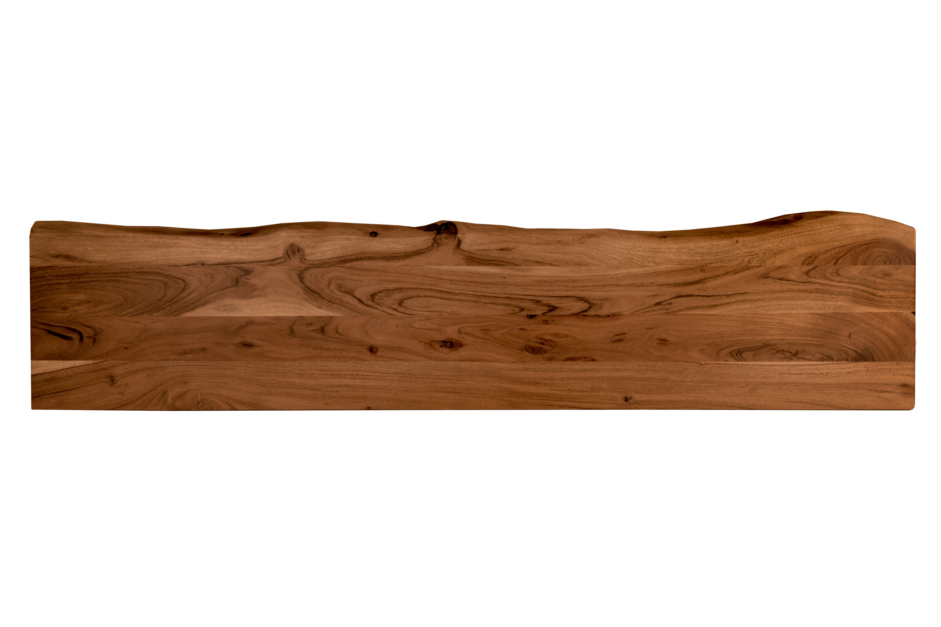 Holzplatte Arya mit echter Baumkante (einseitig), 120 x 30 cm, Akazienholz nussbaum, massiv & lackiert