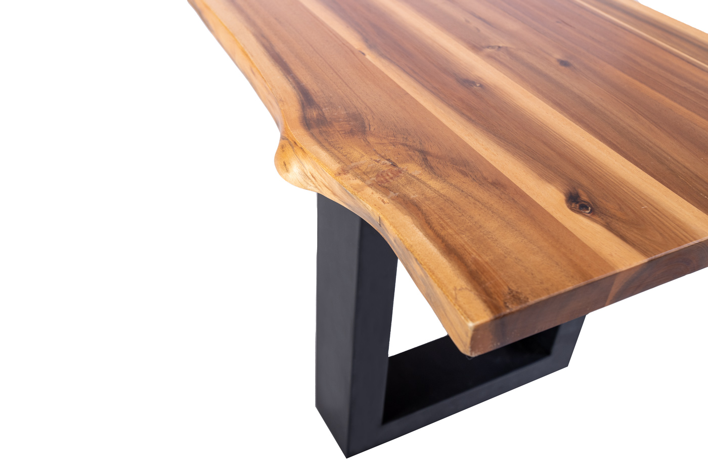 Outdoor-Baumkantenbank 180 x 40 cm Akazie mit U-Gestell Schwarz AVILA