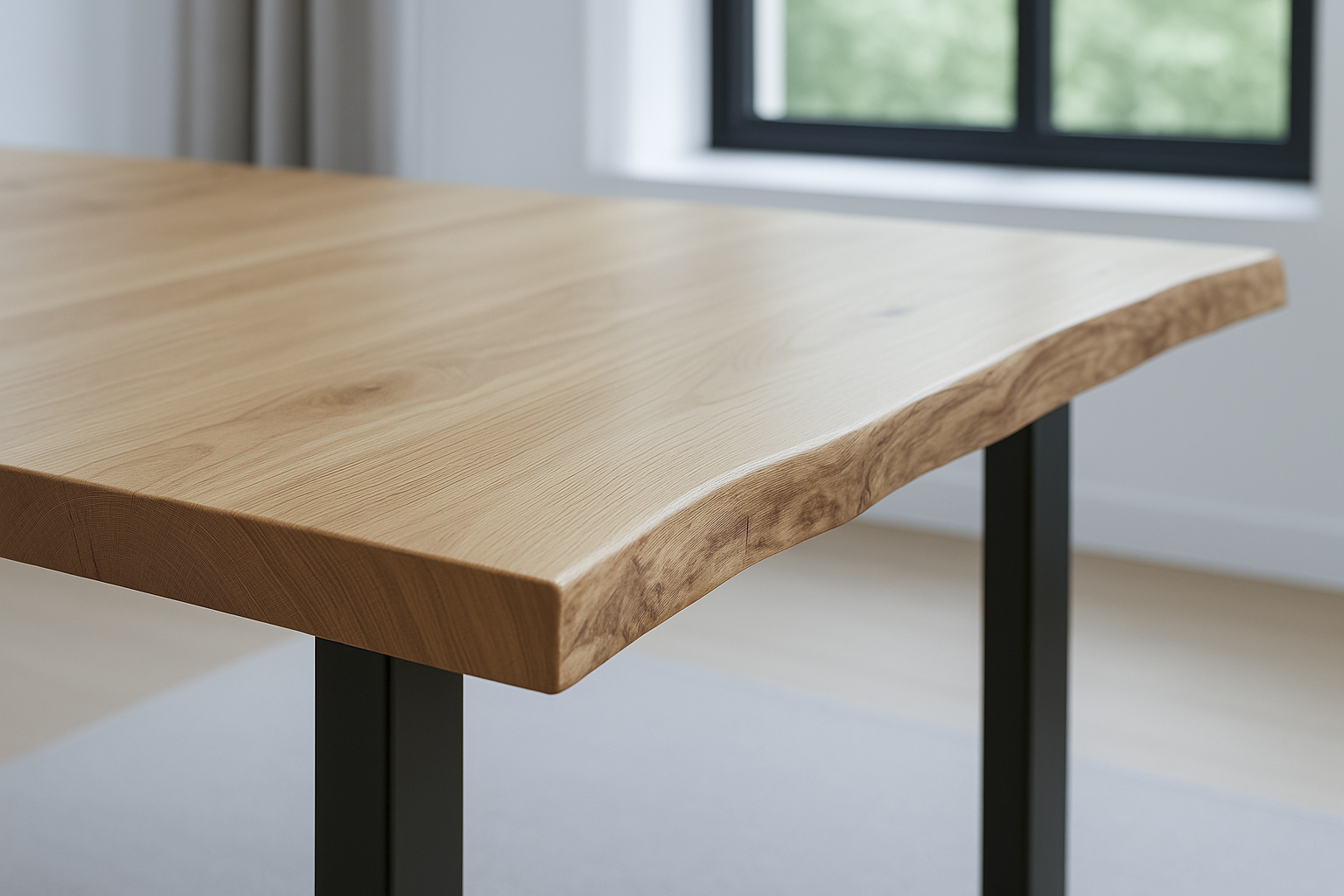 Esstisch Baumkante massiv Eiche geölt 80 x 80 cm U-Gestell schwarz SALVADOR