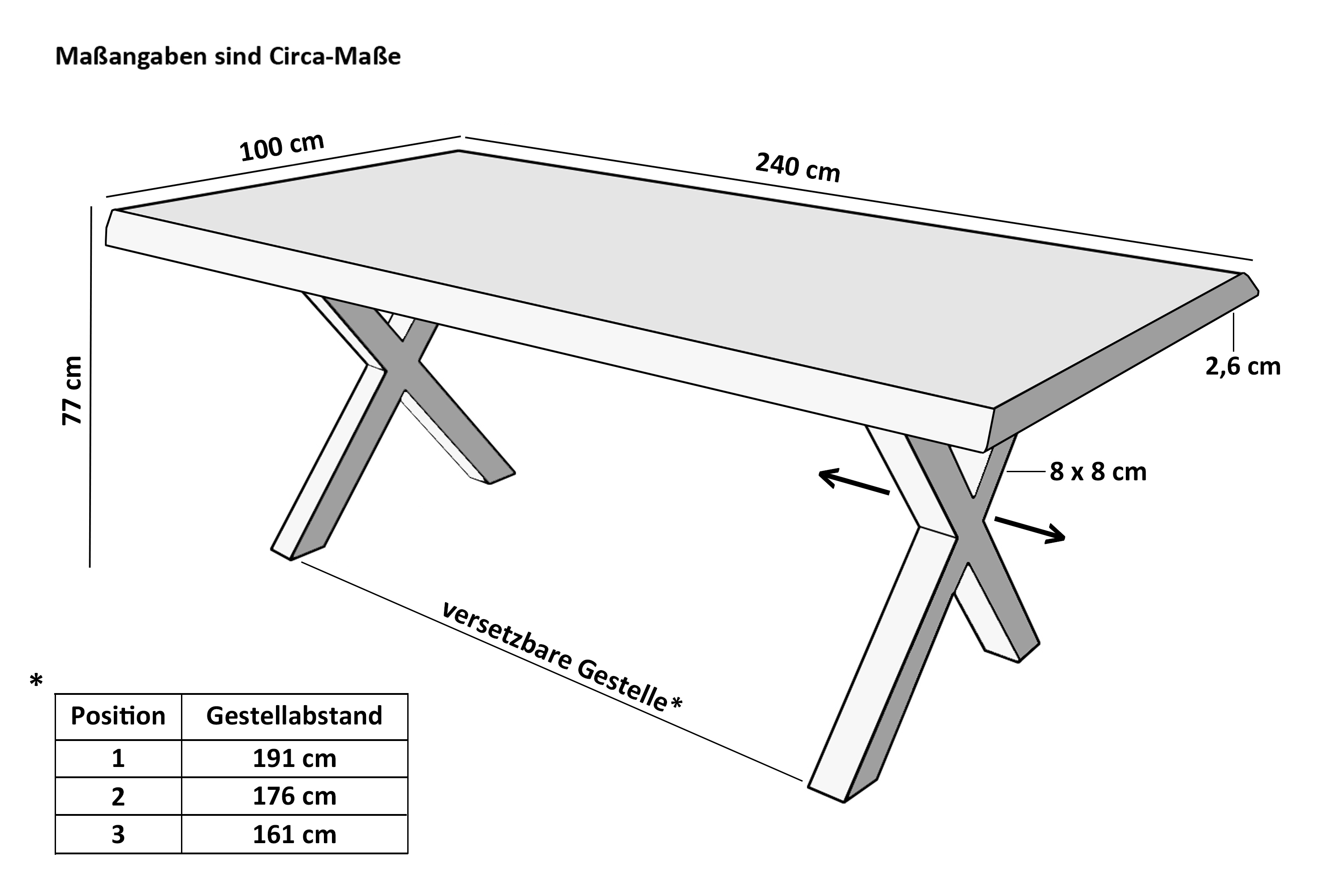 Esstisch Baumkante massiv Akazie natur 240 x 100 schwarz X-Gestell NICK
