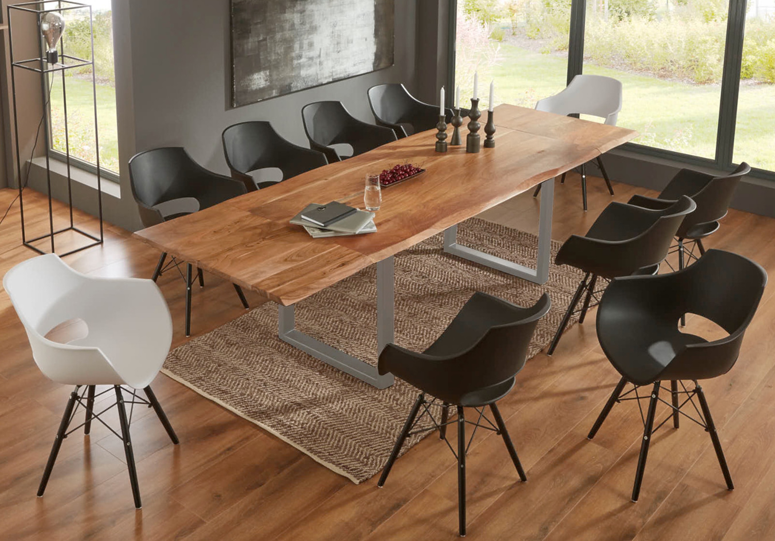 Esstisch Baumkante Akazie natur 160(260)x90 Ansteckplatten silber ADINA Esstisch Baumkante Akazie natur 160(260)x90 Ansteckplatten silber ADINA