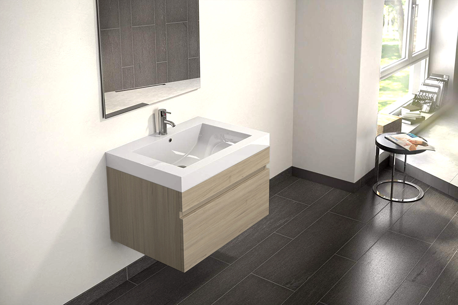  Badmöbel Set 2tlg Spiegel Waschtisch 70 cm sonomaeiche PARMA
